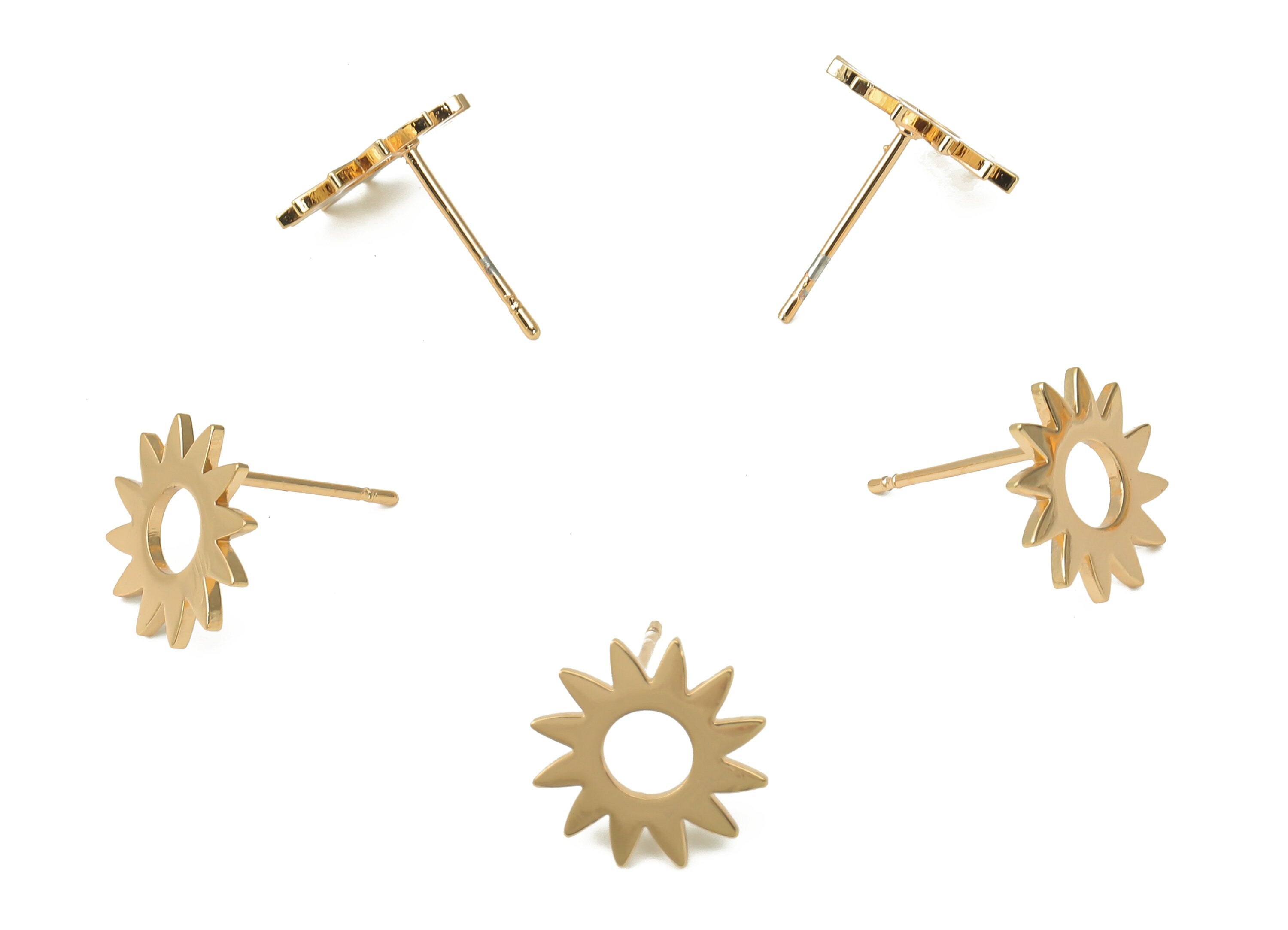 Steel Windmill Earring Posts - Gear Earring Stud - 316 Surgical Stainless Steel Stud - KC Gold Tone Plated - 11.8x11.8x0.9mm - SS1369G - DOMEDBAZAAR