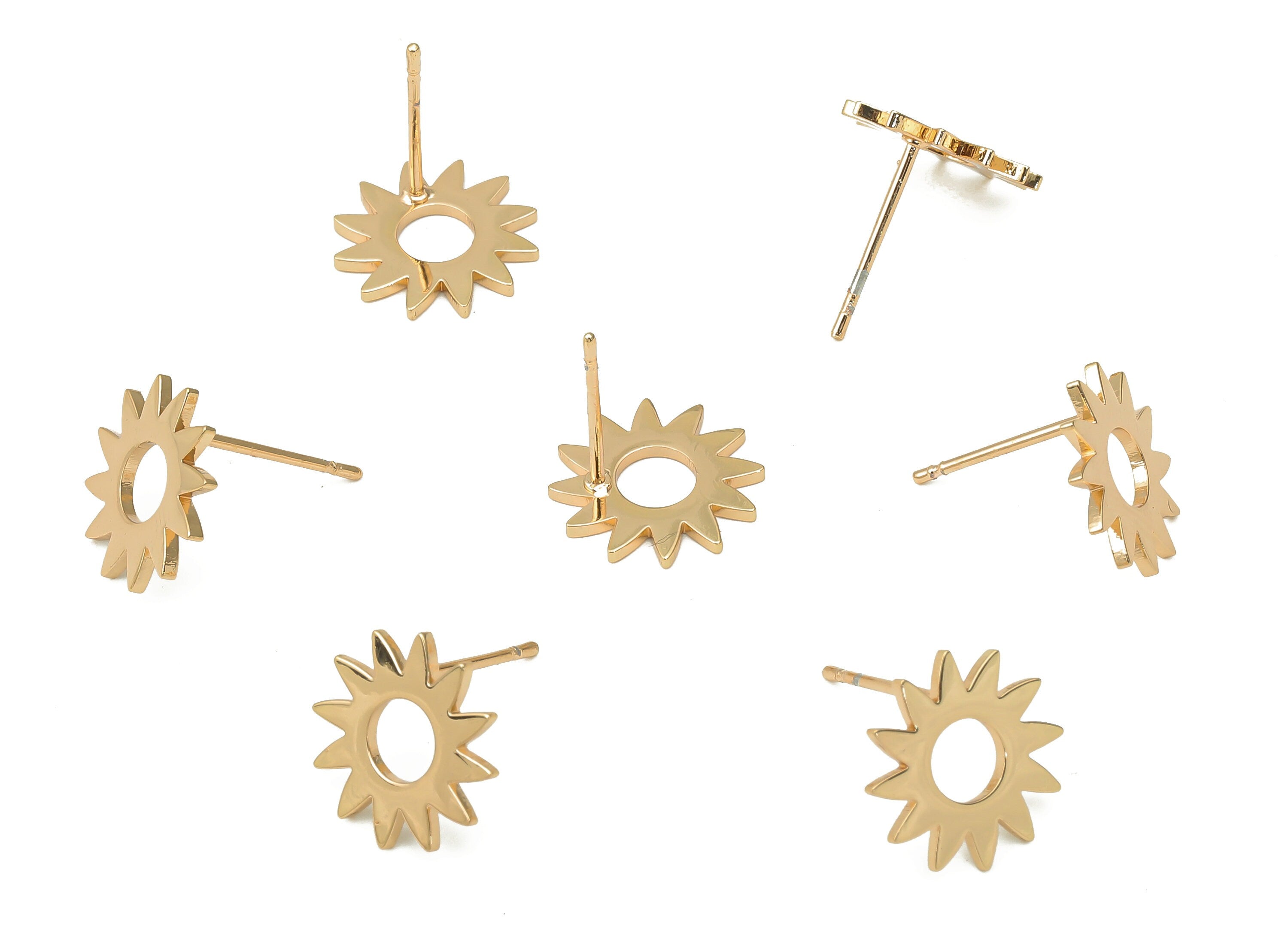 Steel Windmill Earring Posts - Gear Earring Stud - 316 Surgical Stainless Steel Stud - KC Gold Tone Plated - 11.8x11.8x0.9mm - SS1369G - DOMEDBAZAAR