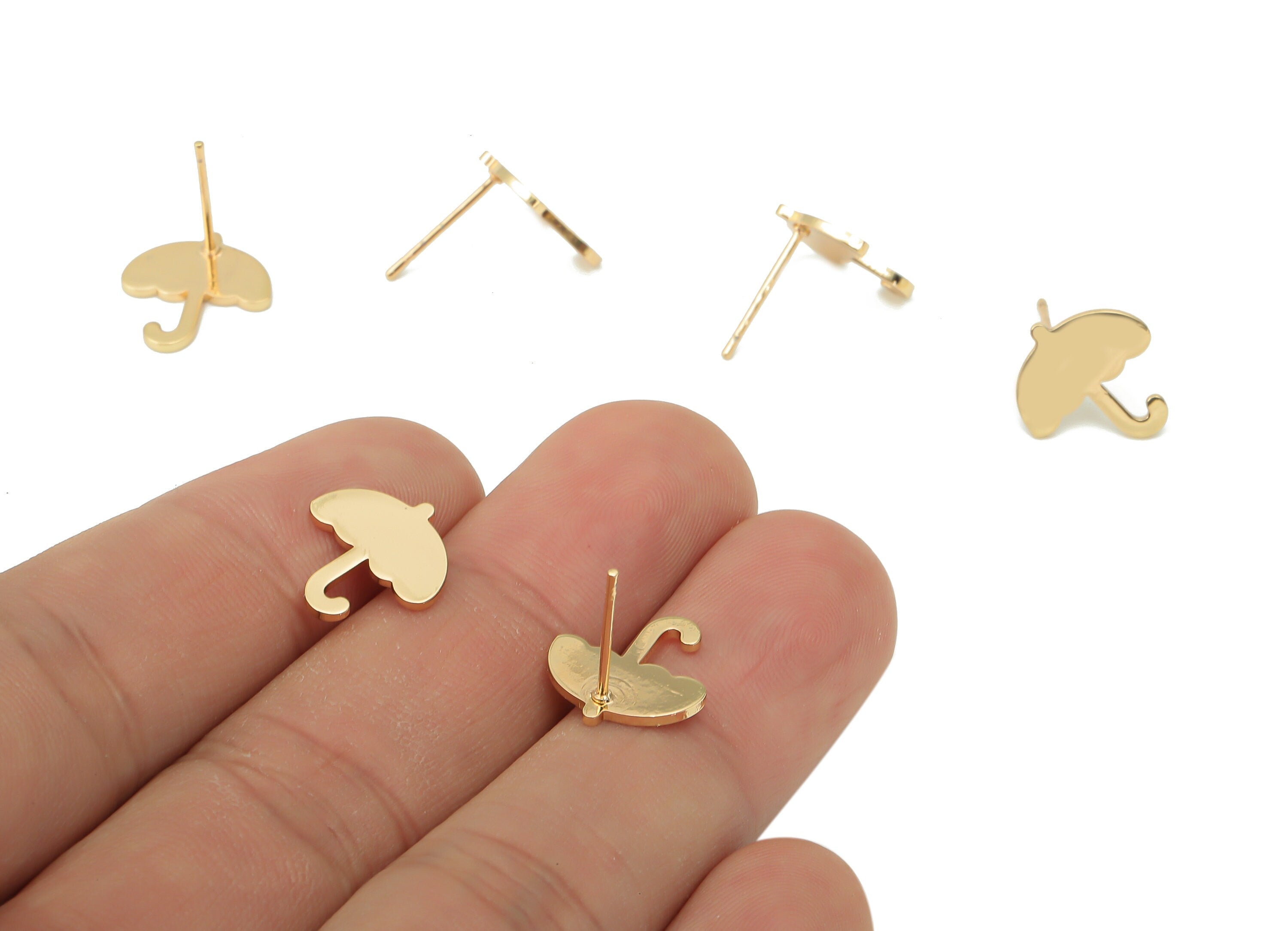 Steel Umbrella Earring Posts - Umbrella Earring Stud - 316 Surgical Stainless Steel Stud - KC Gold Tone Plated - 13.2x12.5x0.9mm - SS1370G - DOMEDBAZAAR