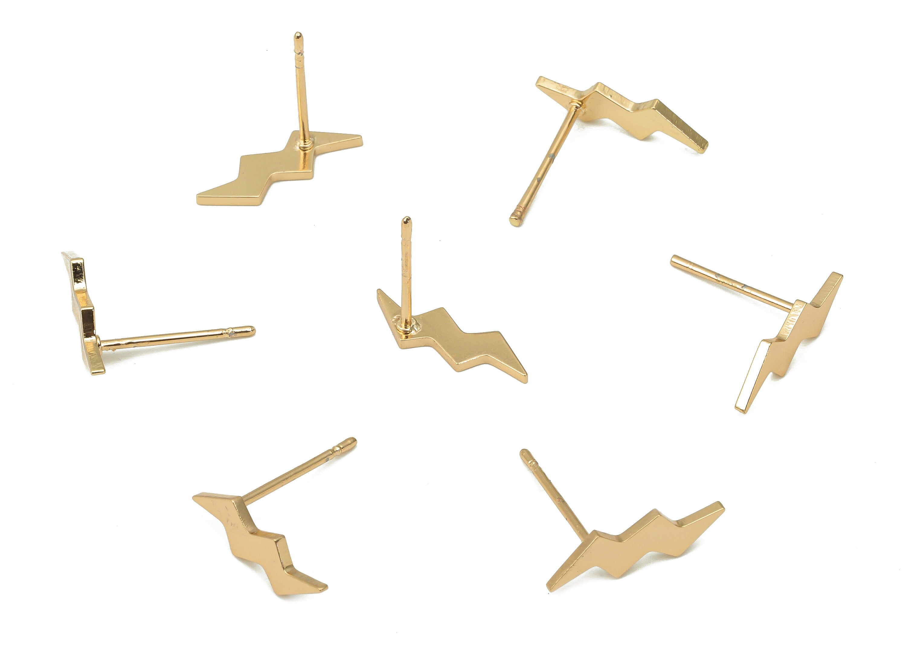 Steel Flash Earring Posts - Lightning Earring Stud - 316 Surgical Stainless Steel Stud - KC Gold Tone Plated - 14.3x4.5x0.8mm - SS1371G - DOMEDBAZAAR