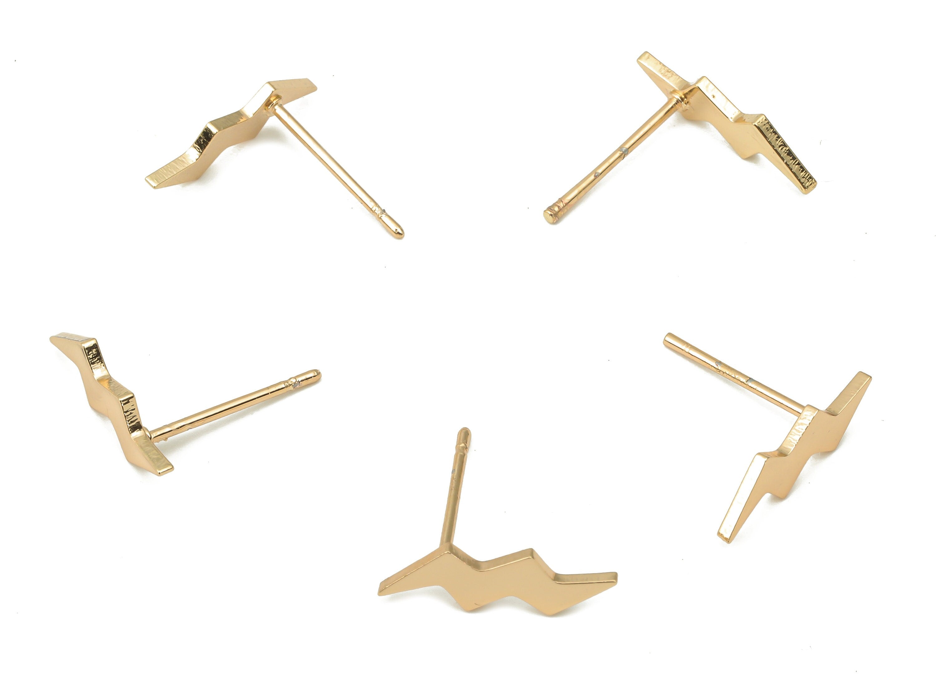 Steel Flash Earring Posts - Lightning Earring Stud - 316 Surgical Stainless Steel Stud - KC Gold Tone Plated - 14.3x4.5x0.8mm - SS1371G - DOMEDBAZAAR