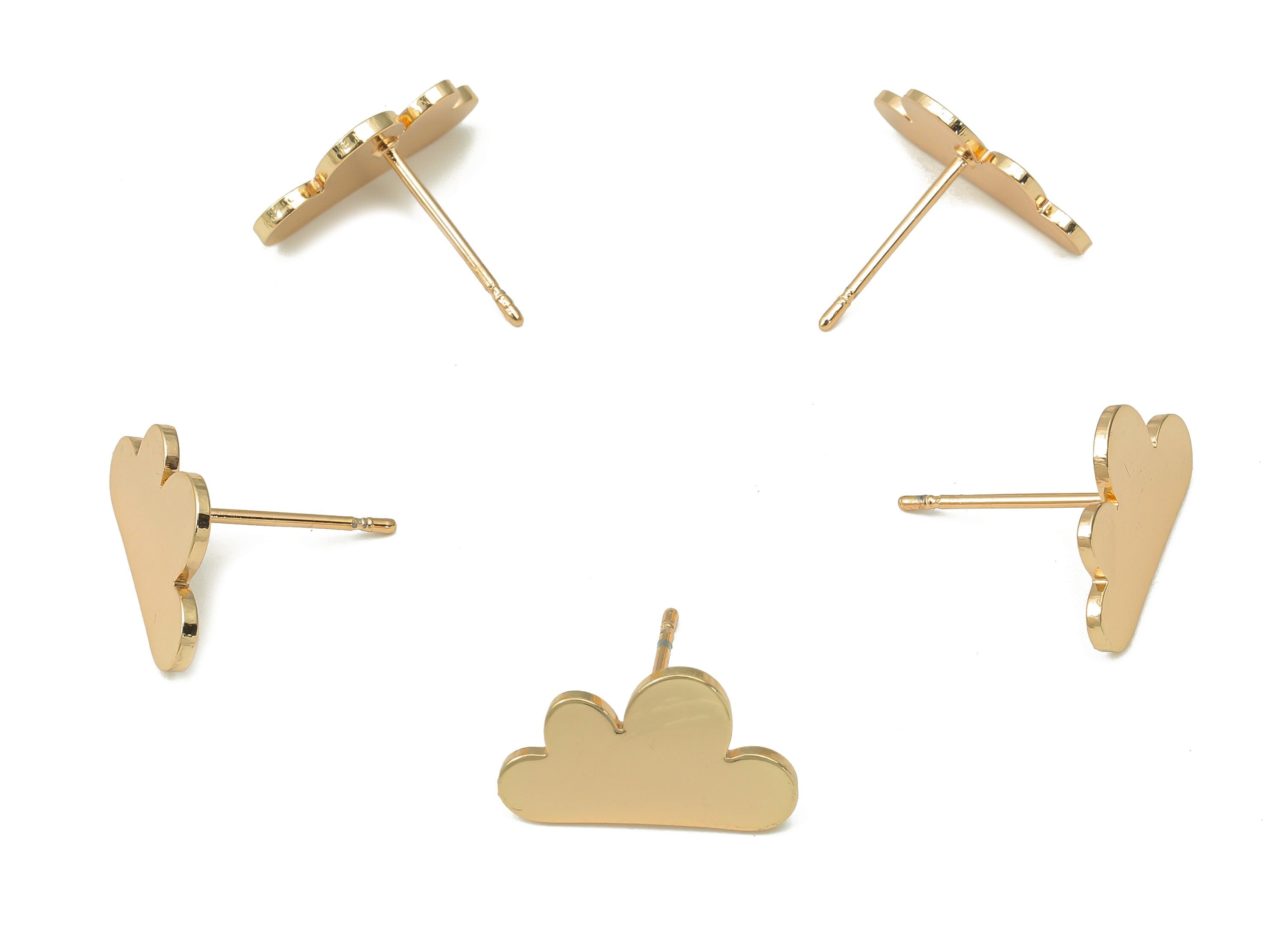 Steel Cloud Earring Posts - Cloud Earring Stud - 316 Surgical Stainless Steel Stud - KC Gold Tone Plated - 15x8.9x0.9mm - SS1373G - DOMEDBAZAAR