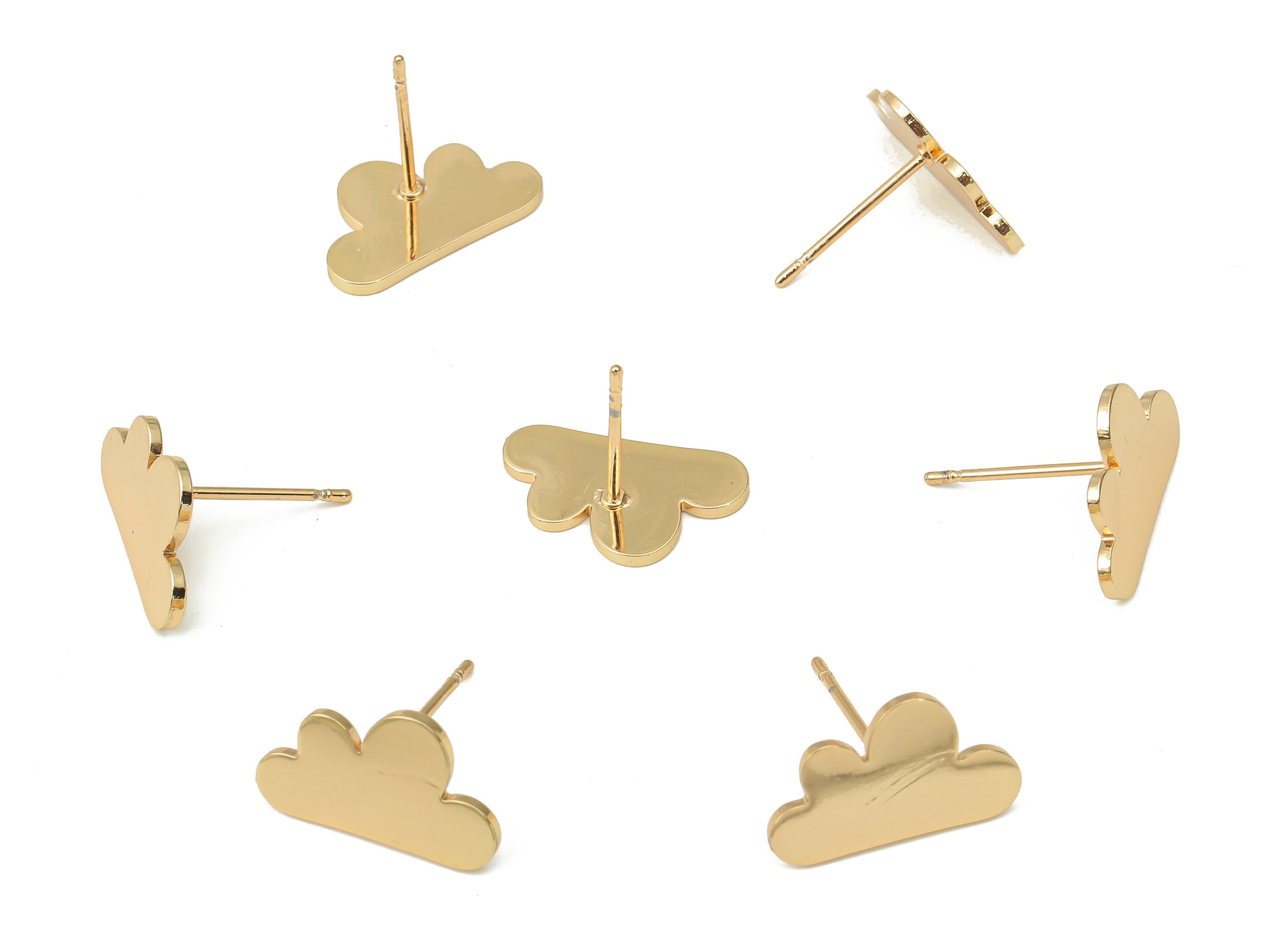 Steel Cloud Earring Posts - Cloud Earring Stud - 316 Surgical Stainless Steel Stud - KC Gold Tone Plated - 15x8.9x0.9mm - SS1373G - DOMEDBAZAAR