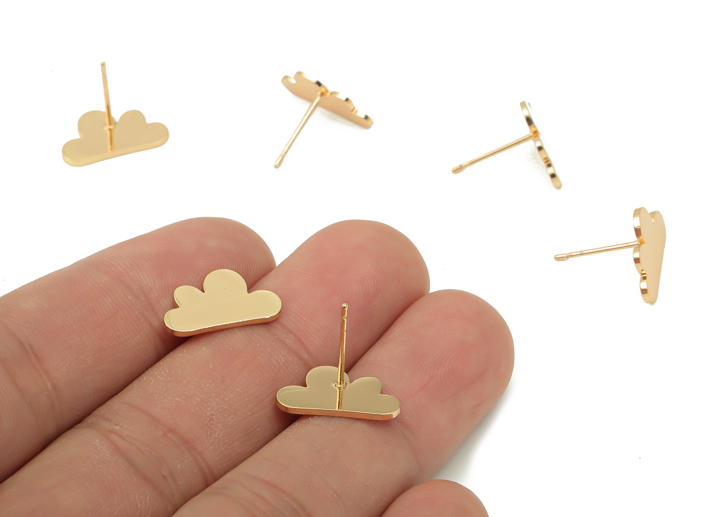 Steel Cloud Earring Posts - Cloud Earring Stud - 316 Surgical Stainless Steel Stud - KC Gold Tone Plated - 15x8.9x0.9mm - SS1373G - DOMEDBAZAAR