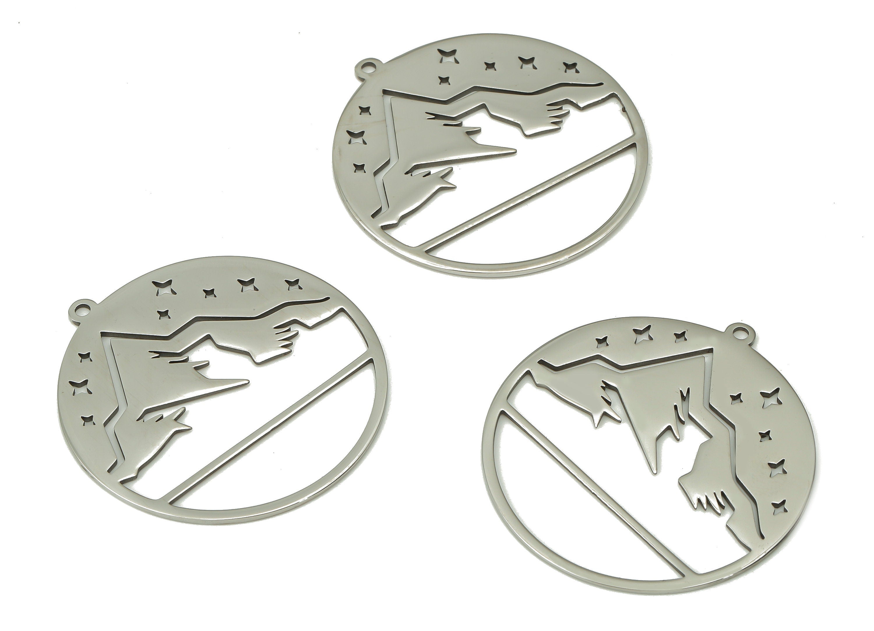 Steel Landscape Earring Charms - Mountain Star Pendant With Loop - 316 Stainless Steel - Steel Landscape Charm - 34.6x32.5x0.9mm - SS1380 - DOMEDBAZAAR
