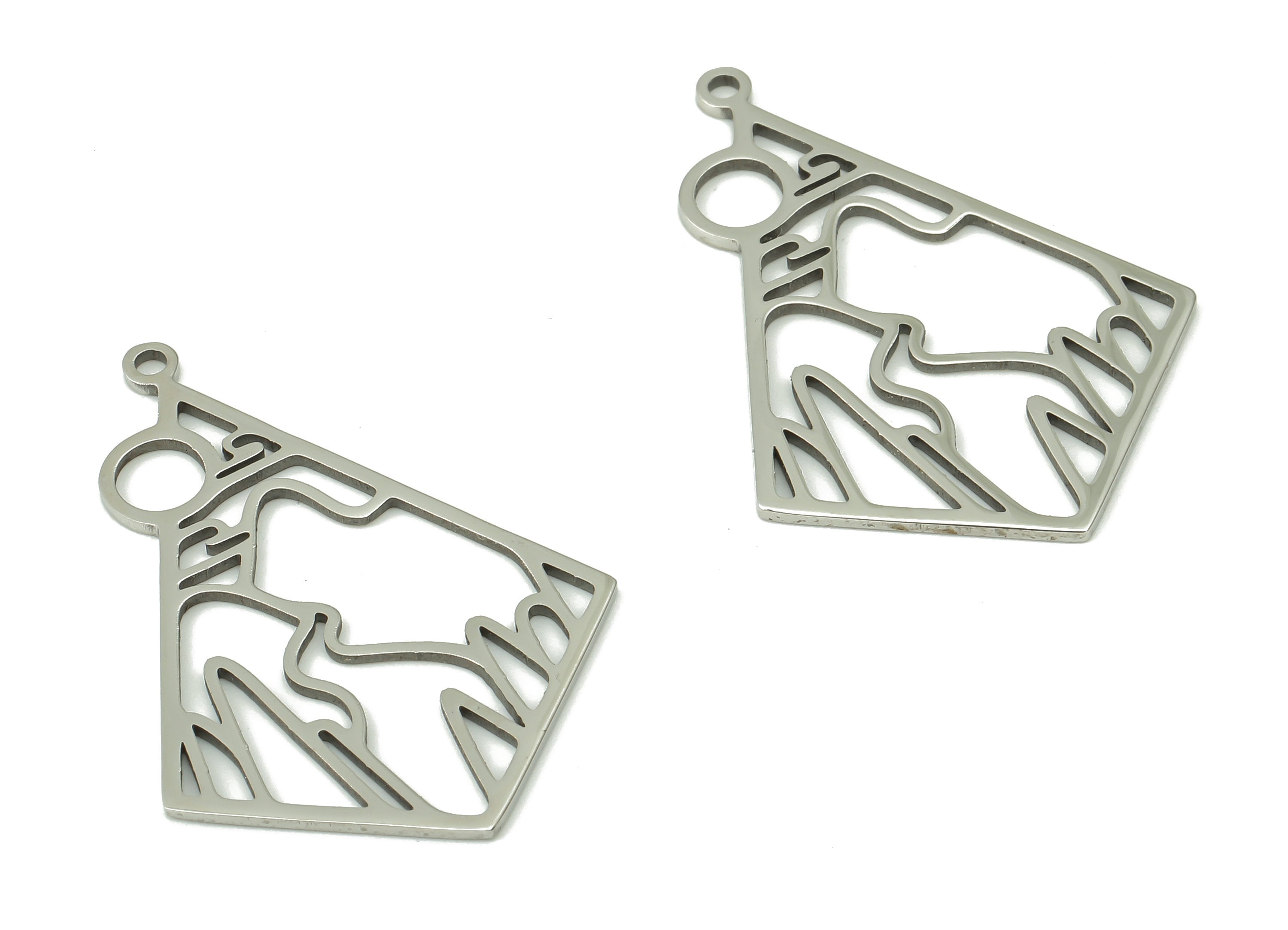 Diamond Landscape Earring Charms - Rhombus Pendant With Loop - 316 Stainless Steel - Jewelry Supplies - 30.7x21.9x0.8mm - SS1381 - DOMEDBAZAAR