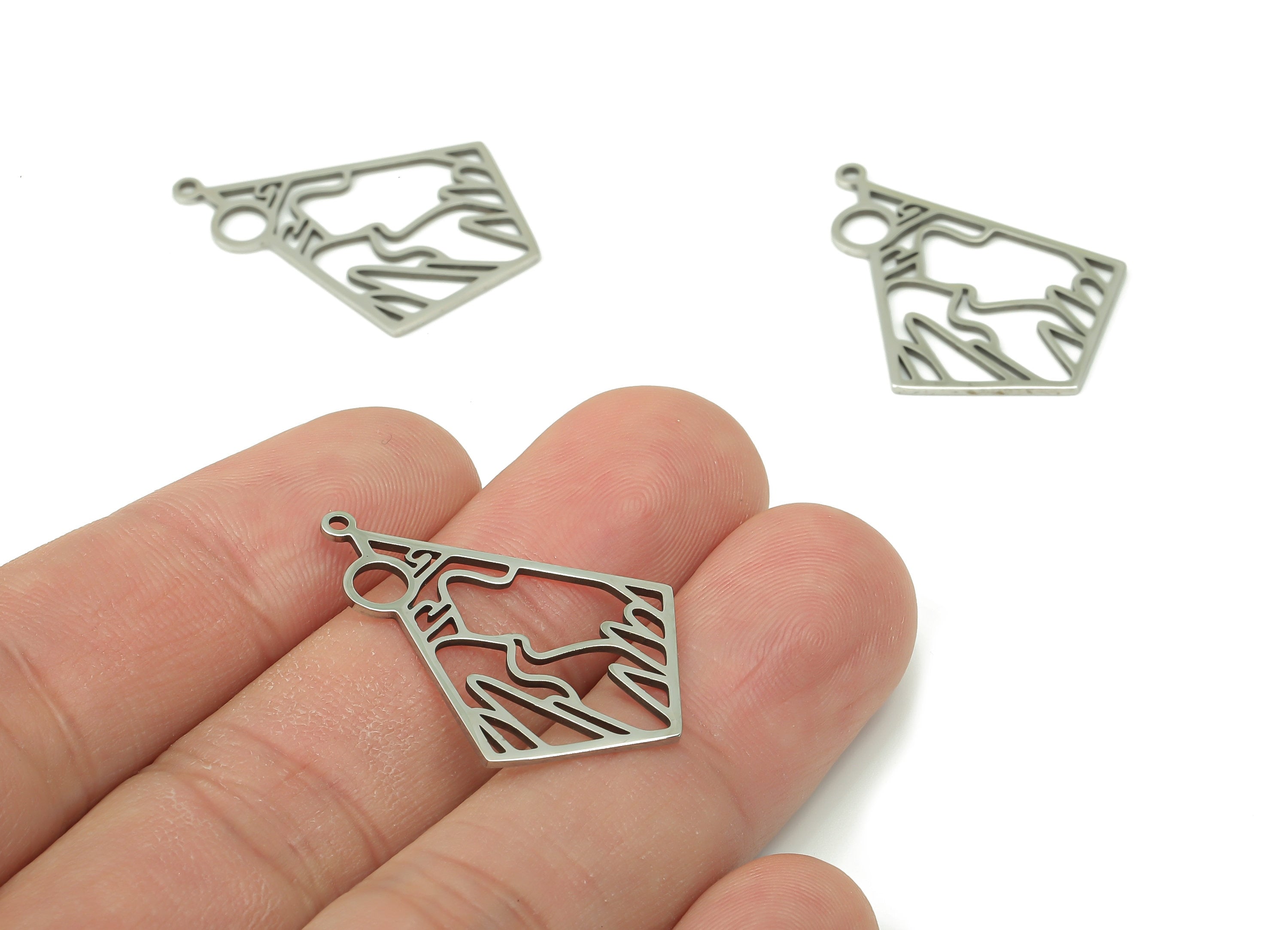 Diamond Landscape Earring Charms - Rhombus Pendant With Loop - 316 Stainless Steel - Jewelry Supplies - 30.7x21.9x0.8mm - SS1381 - DOMEDBAZAAR