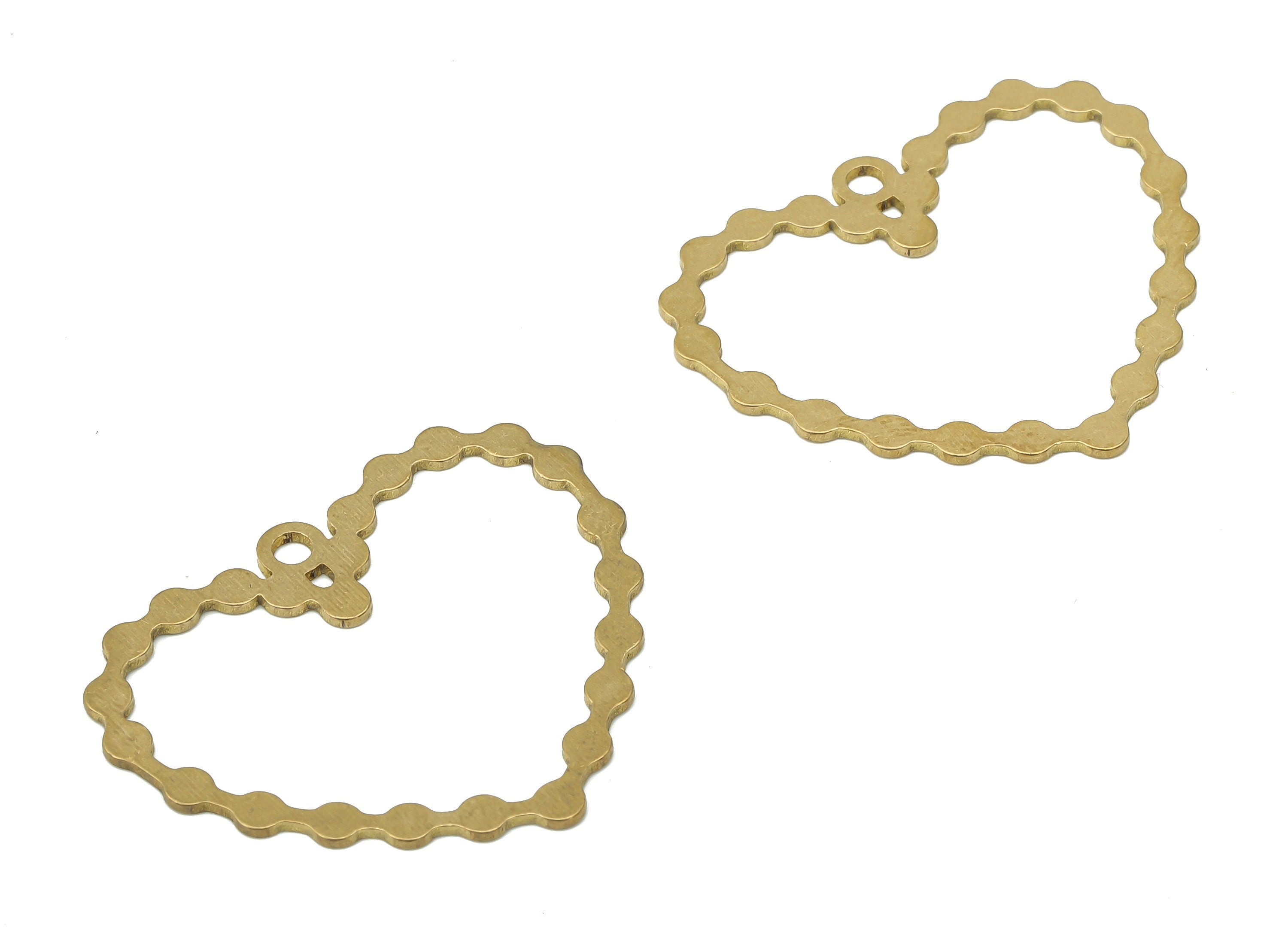 Brass Heart Earring Charms - Raw Brass Heart Earring - Pendant With Loop - Balls Heart Ring Charm For Necklace - 31.7x26x0.7mm - PPA3586 - DOMEDBAZAAR