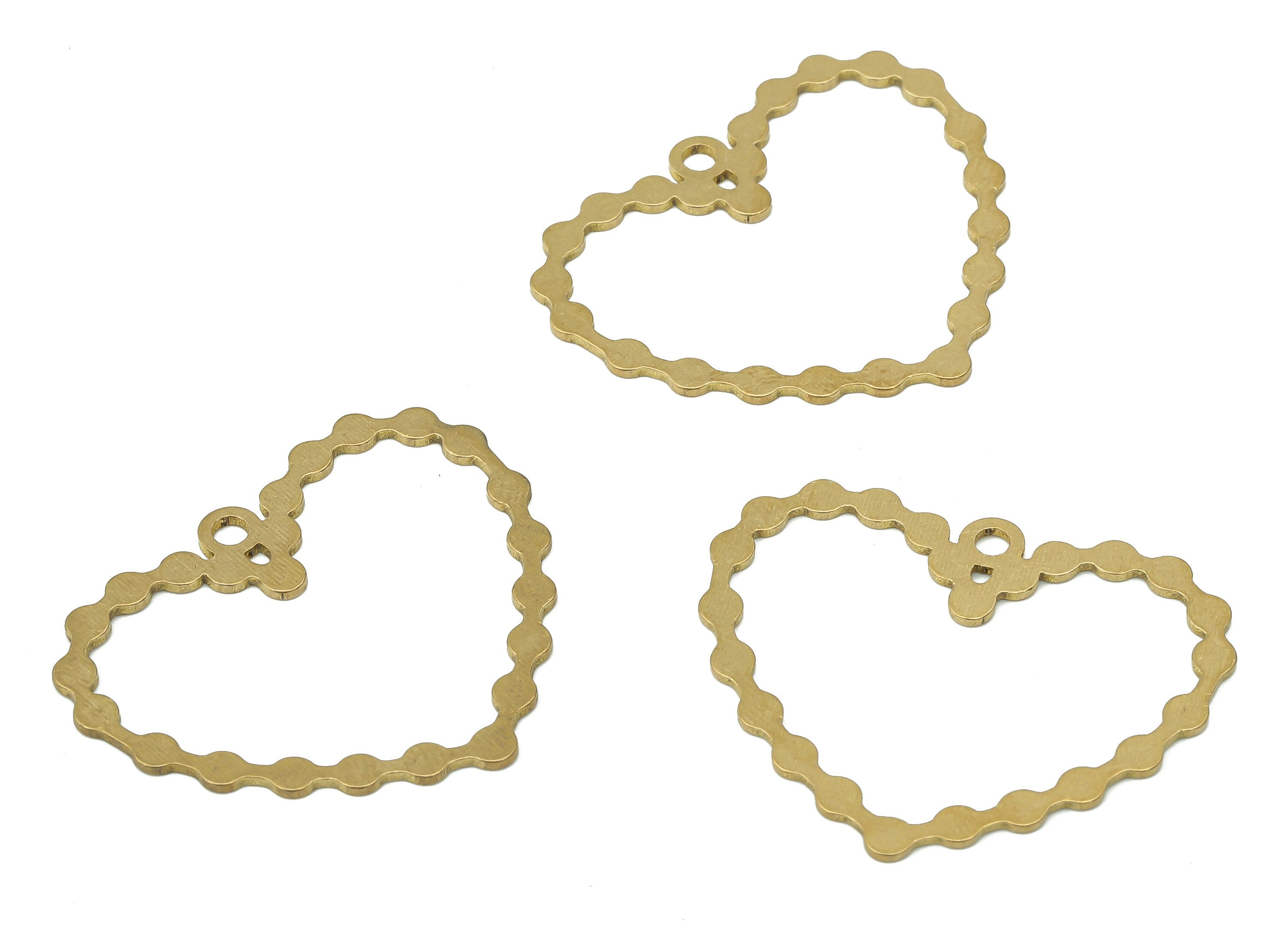 Brass Heart Earring Charms - Raw Brass Heart Earring - Pendant With Loop - Balls Heart Ring Charm For Necklace - 31.7x26x0.7mm - PPA3586 - DOMEDBAZAAR