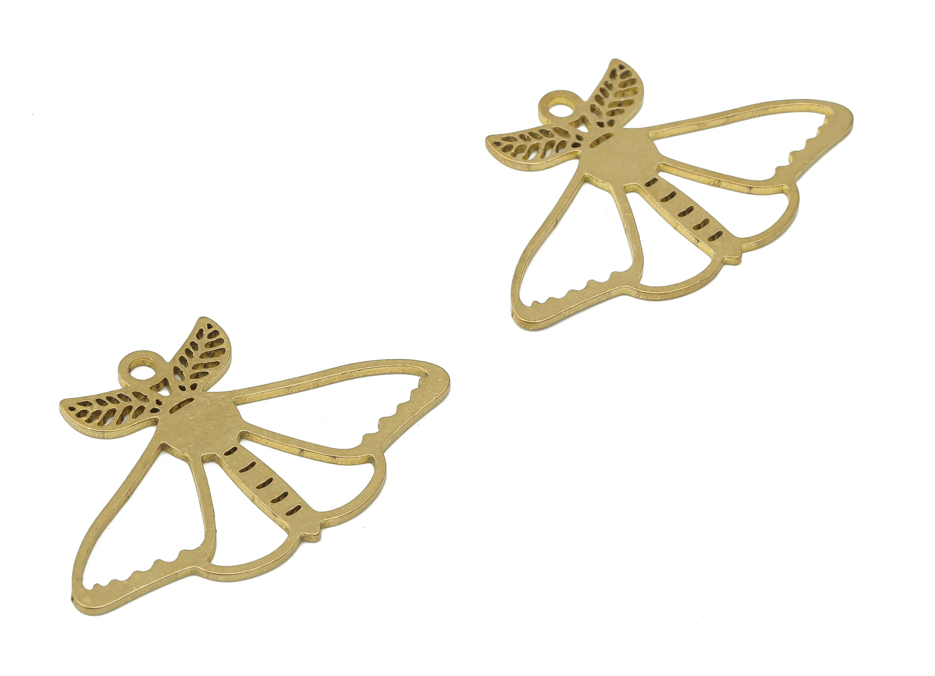 Brass Moth Earring Charms - Raw Brass Moth Earring - Pendant With Loop - Charm For Necklace - Earring Findings - 35.6x22.8x0.8mm - PPA3805 - DOMEDBAZAAR