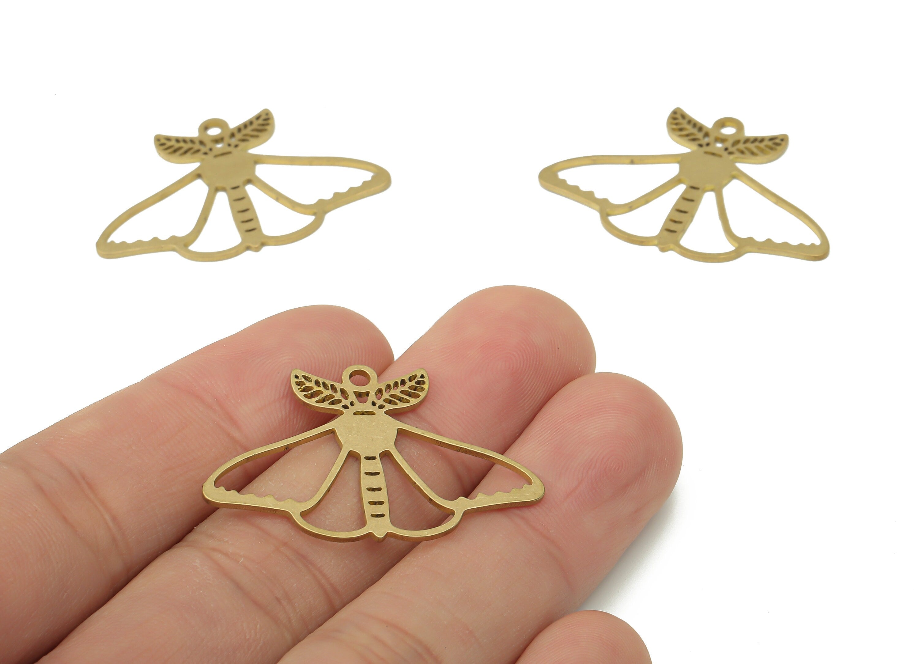 Brass Moth Earring Charms - Raw Brass Moth Earring - Pendant With Loop - Charm For Necklace - Earring Findings - 35.6x22.8x0.8mm - PPA3805 - DOMEDBAZAAR