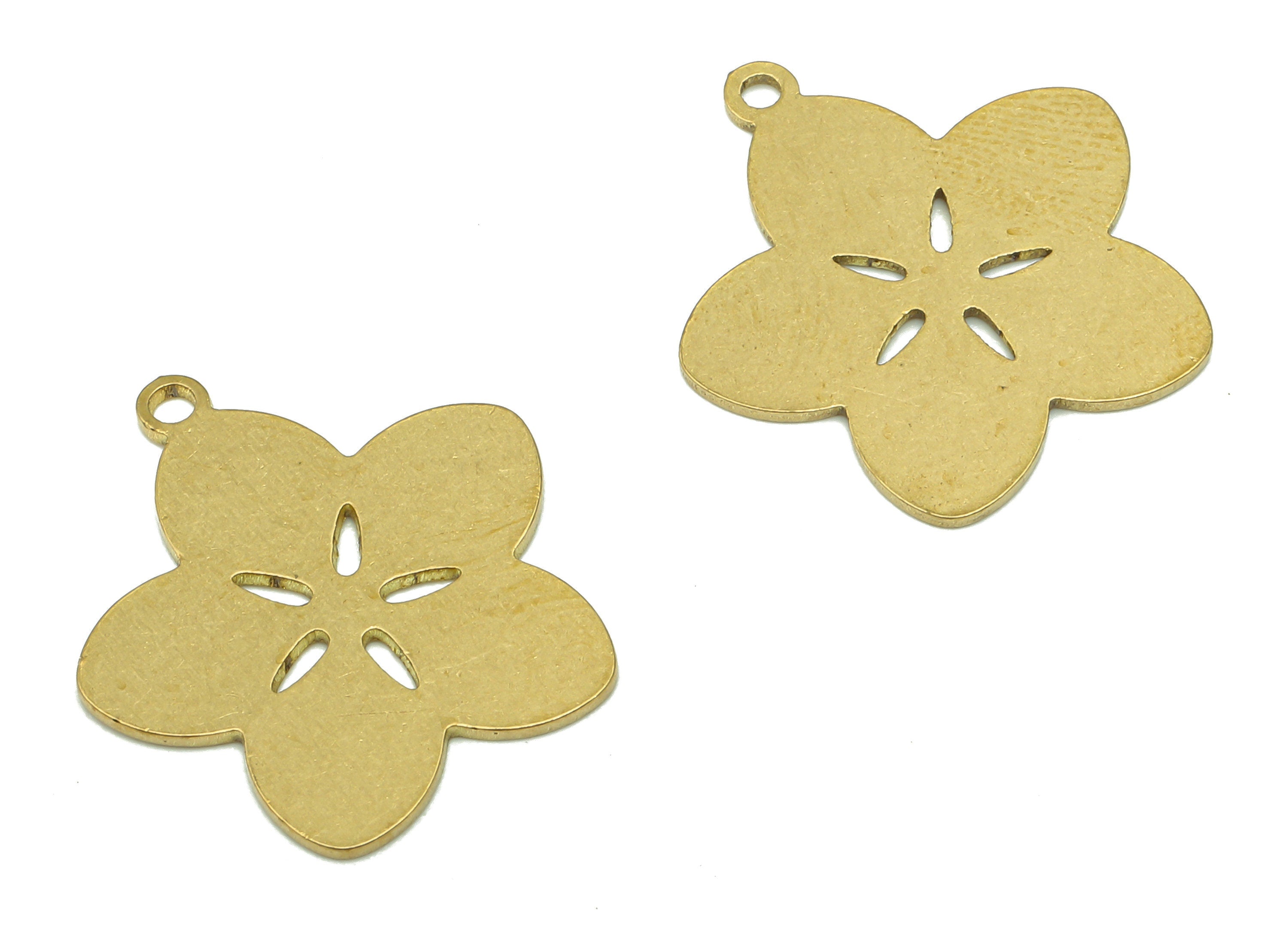 Brass Flower Earring Charms - Raw Brass Cutout Earring - Flower Pendant With Loop - Botanical Charm For Necklace - 19.9x18.4x0.7mm - PPA5157 - DOMEDBAZAAR