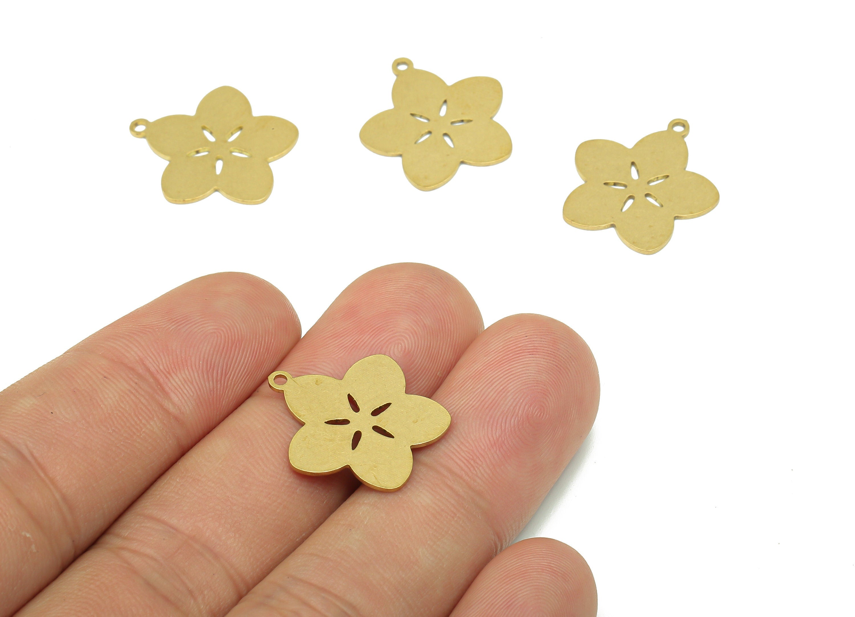 Brass Flower Earring Charms - Raw Brass Cutout Earring - Flower Pendant With Loop - Botanical Charm For Necklace - 19.9x18.4x0.7mm - PPA5157 - DOMEDBAZAAR