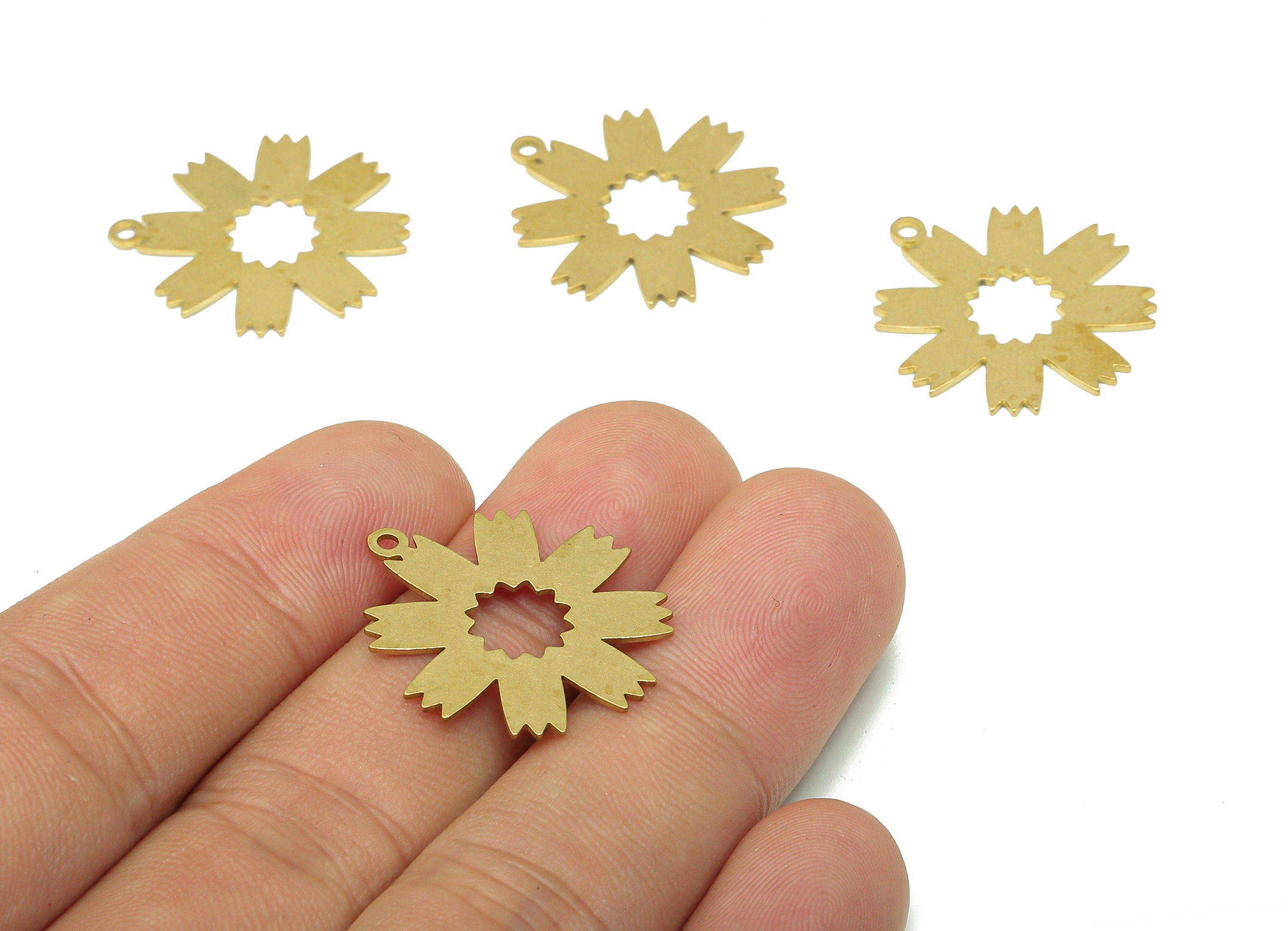 Brass Flower Earring Charms - Raw Brass Cutout Earring - Flower Pendant With Loop - Botanical Charm For Necklace - 24.8x22.5x0.7mm - PPA5159 - DOMEDBAZAAR