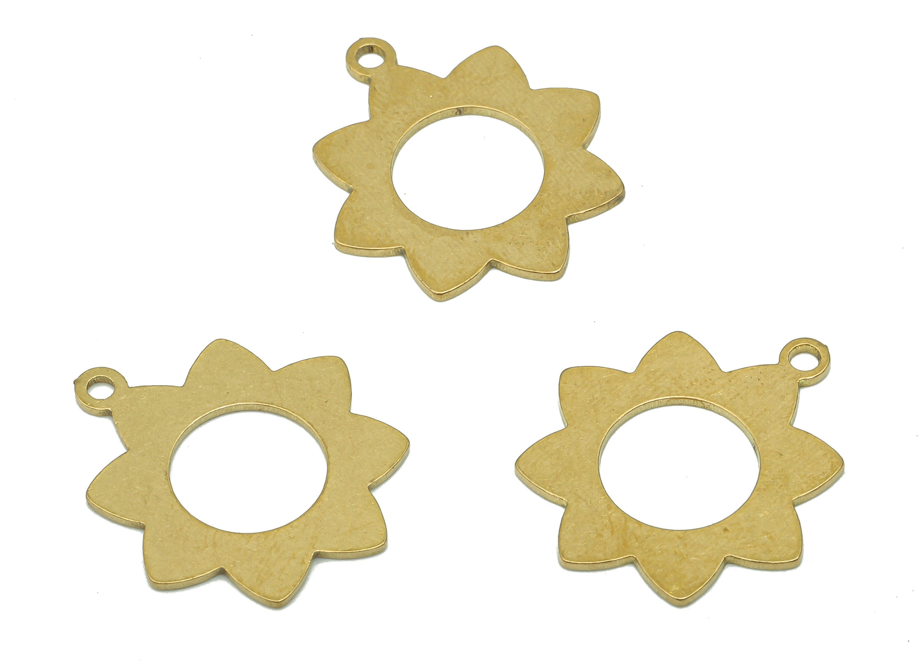 Brass Flower Earring Charms - Raw Brass Cutout Earring - Flower Pendant With Loop - Botanical Charm For Necklace - 20x17.48x0.6mm - PPA5167 - DOMEDBAZAAR