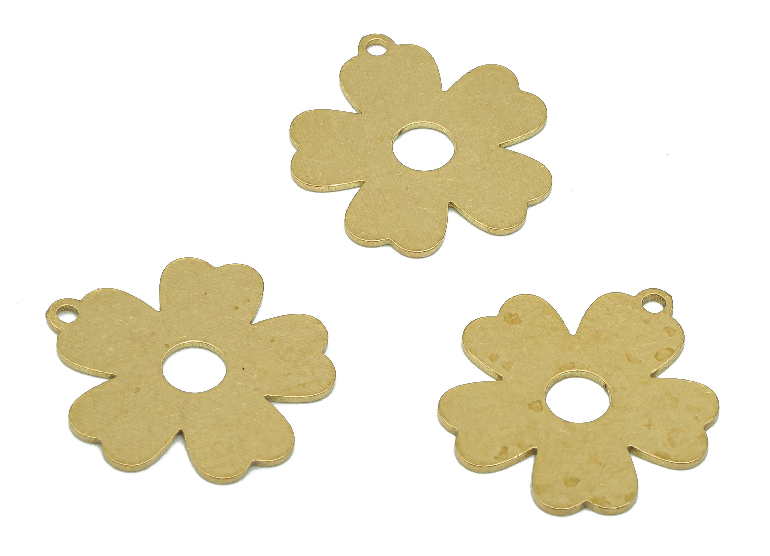 Brass Flower Earring Charms - Raw Brass Cutout Earring - Flower Pendant With Loop - Botanical Charm For Necklace - 19.7x18.2x0.7mm - PPA5168 - DOMEDBAZAAR