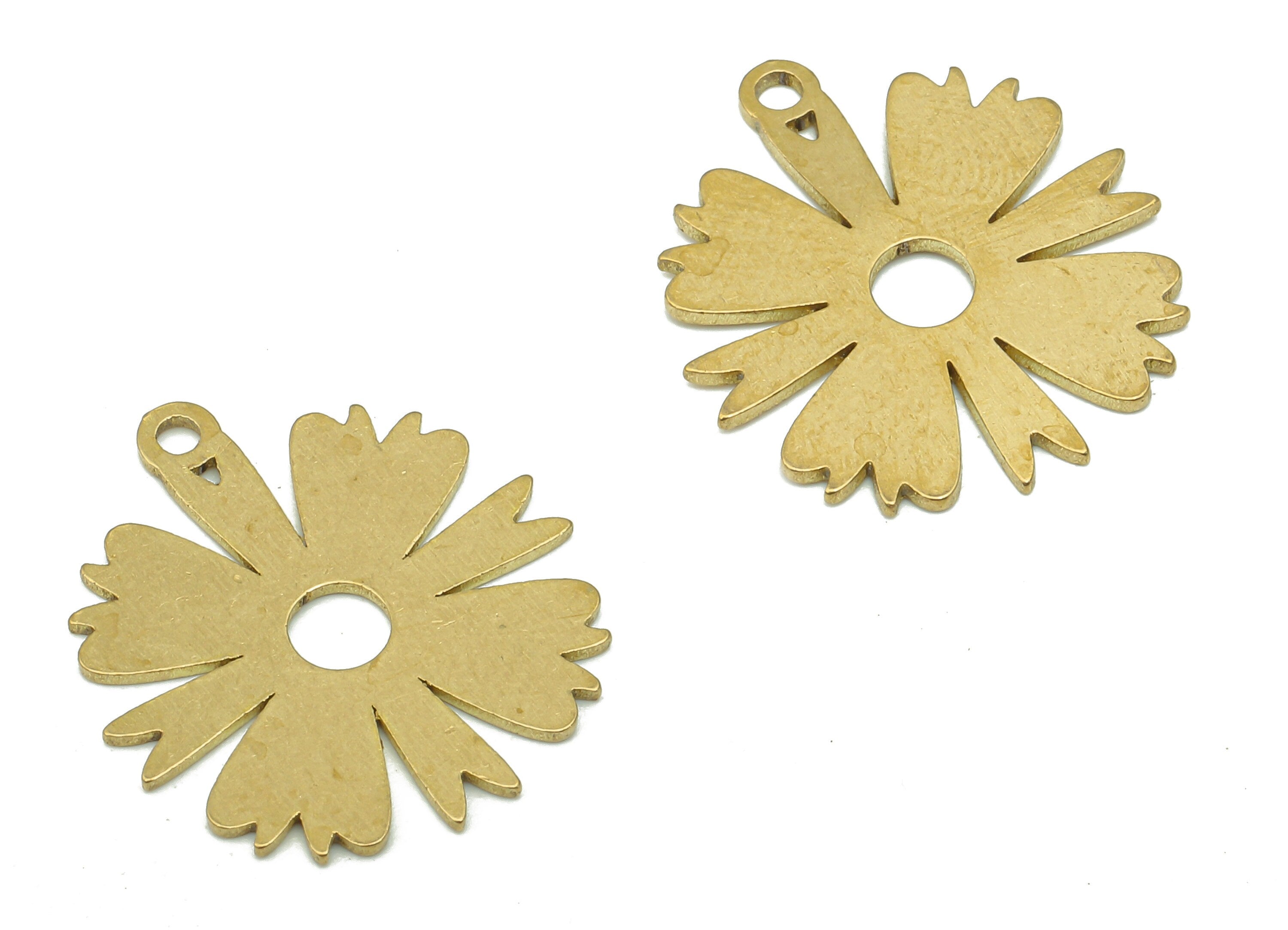Brass Flower Earring Charms - Raw Brass Cutout Earring - Flower Pendant With Loop - Botanical Charm For Necklace - 19.8x17.7x0.7mm - PPA5181 - DOMEDBAZAAR
