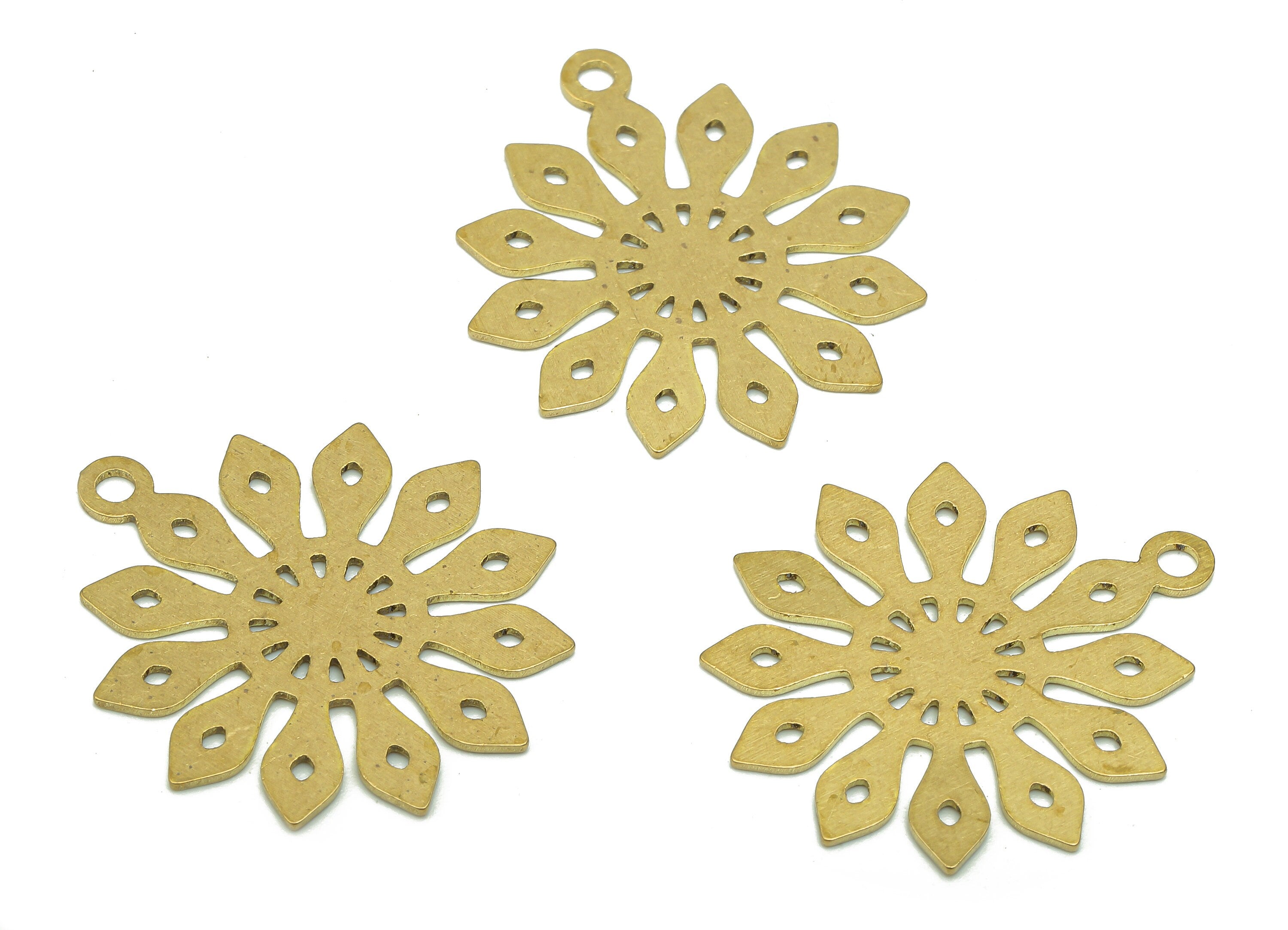 Brass Flower Earring Charms - Raw Brass Cutout Earring - Flower Pendant With Loop - Botanical Charm For Necklace - 27.9x24.8x0.7mm - PPA5227 - DOMEDBAZAAR