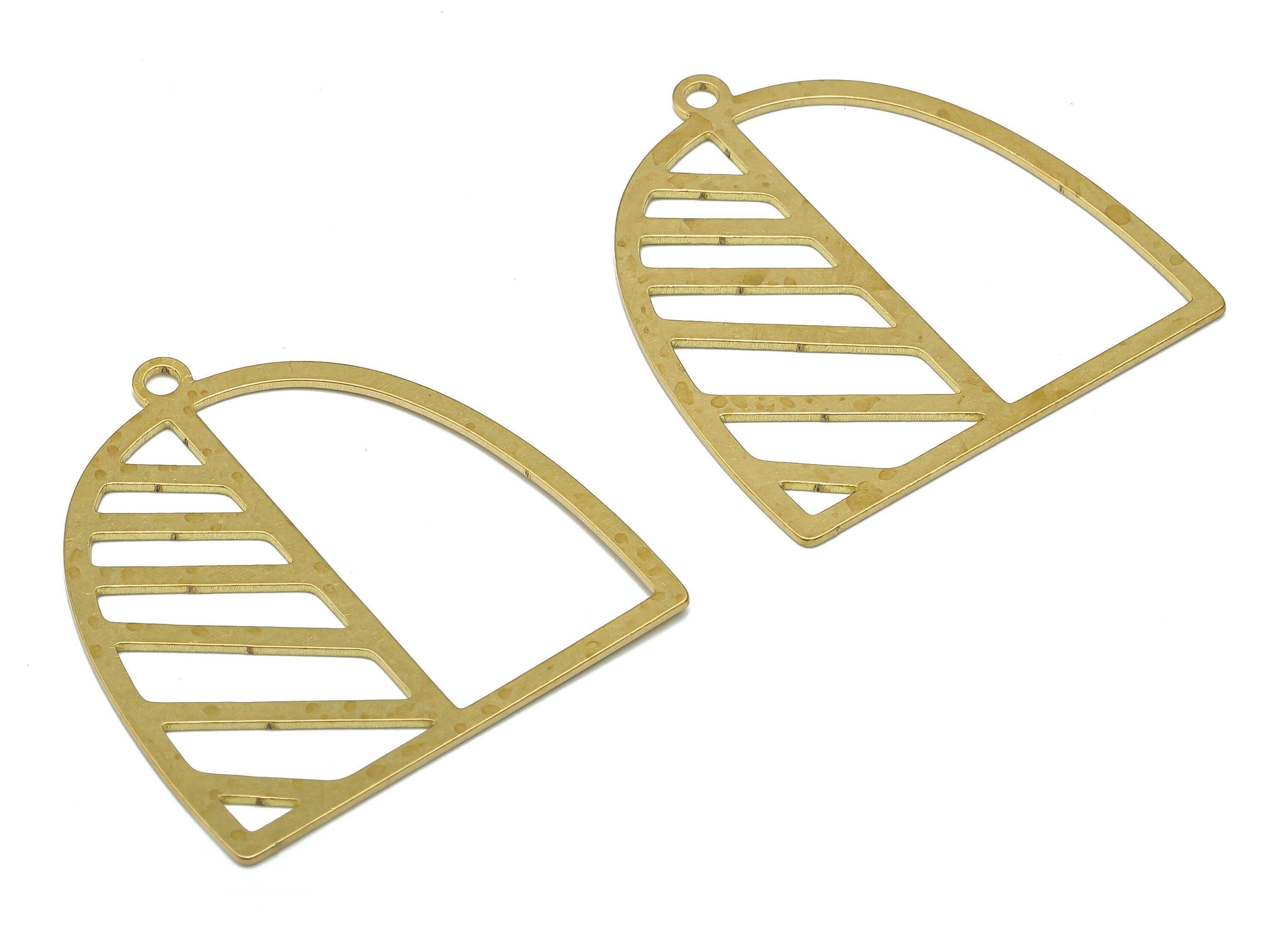 Brass Domed Earring Charm - Raw Brass Half Ellipse Earring - Cutout Pendant With Loop - Domed Charm For Necklace - 29.8x29.6x0.7mm - PPA5266 - DOMEDBAZAAR