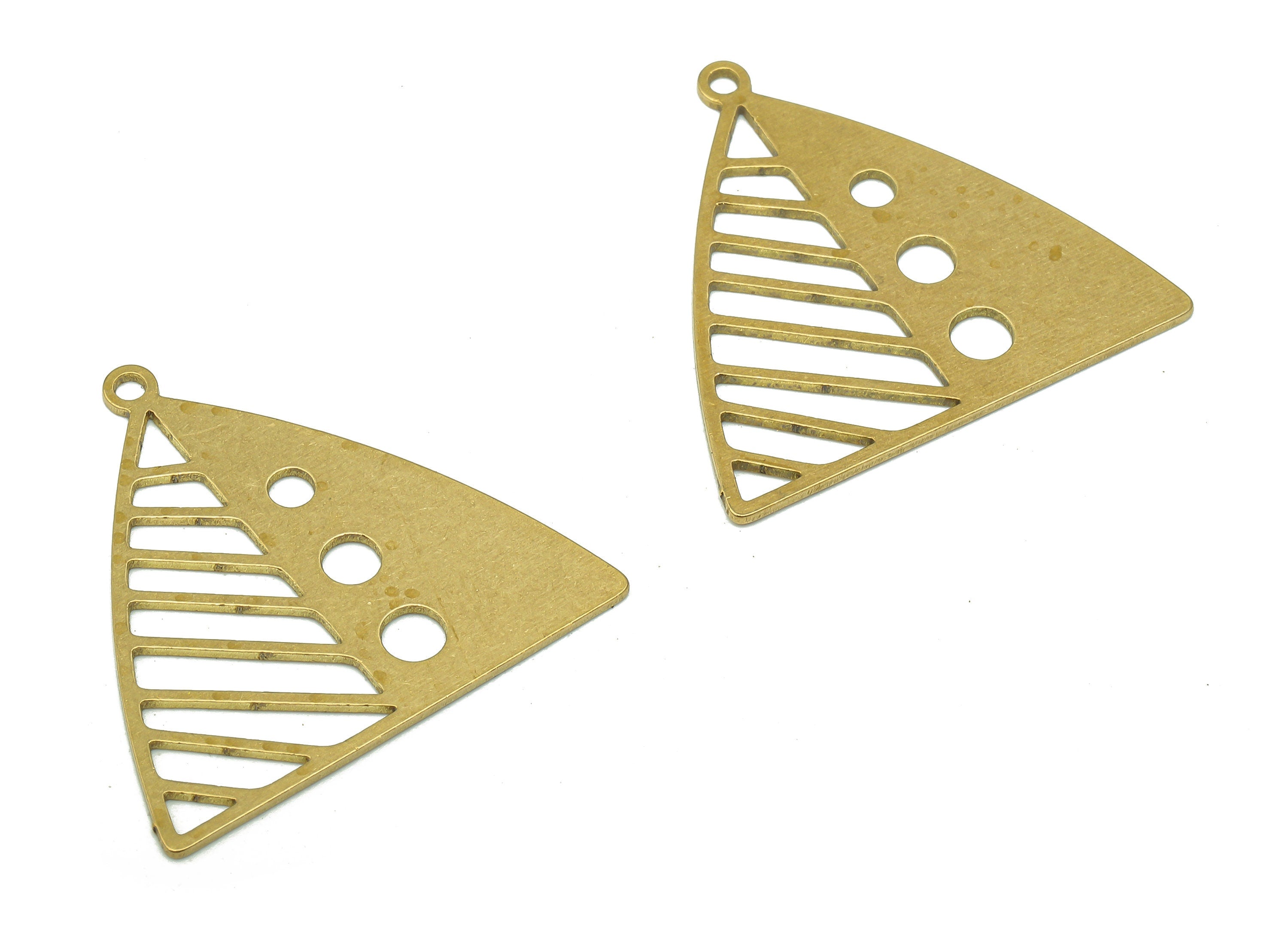 Brass Triangle Earring Charm - Raw Brass Stripes Cutout Earring - Leaf Pendant With Loop - Round Charm For Necklace -27.8x26.1x0.7mm-PPA5291 - DOMEDBAZAAR