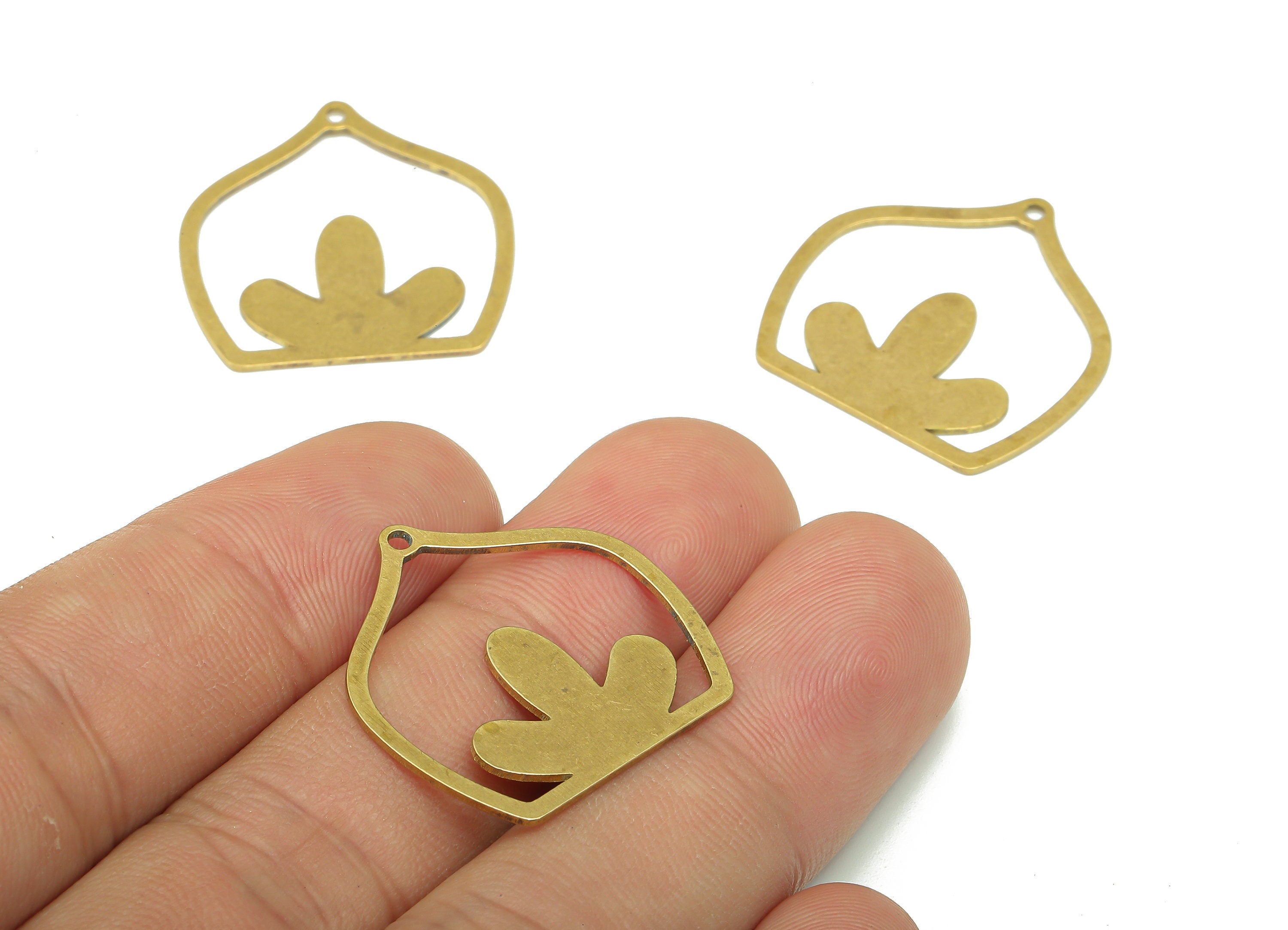 Brass Domed Earring Charms - Raw Brass Domed Earring - Flower Pendant - Charm For Necklace - 24.8x24.77x0.68mm - PPA5314 - DOMEDBAZAAR