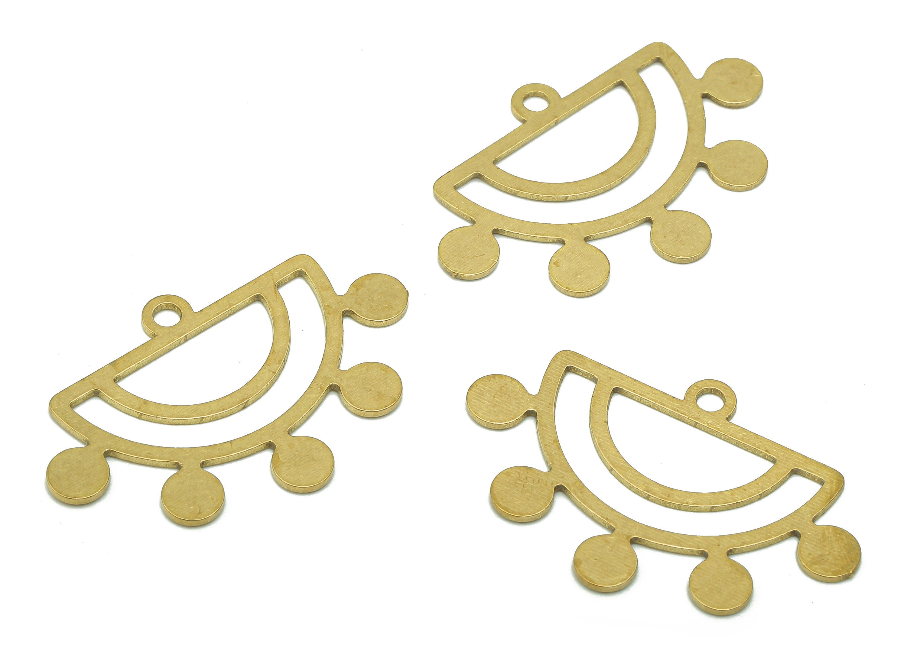 Brass Semicircle Earring Charm - Raw Brass Cutout Earring - Semicircle Pendant With Loop - Round Charm For Necklace-31.9x20.9x0.7mm-PPA5350 - DOMEDBAZAAR