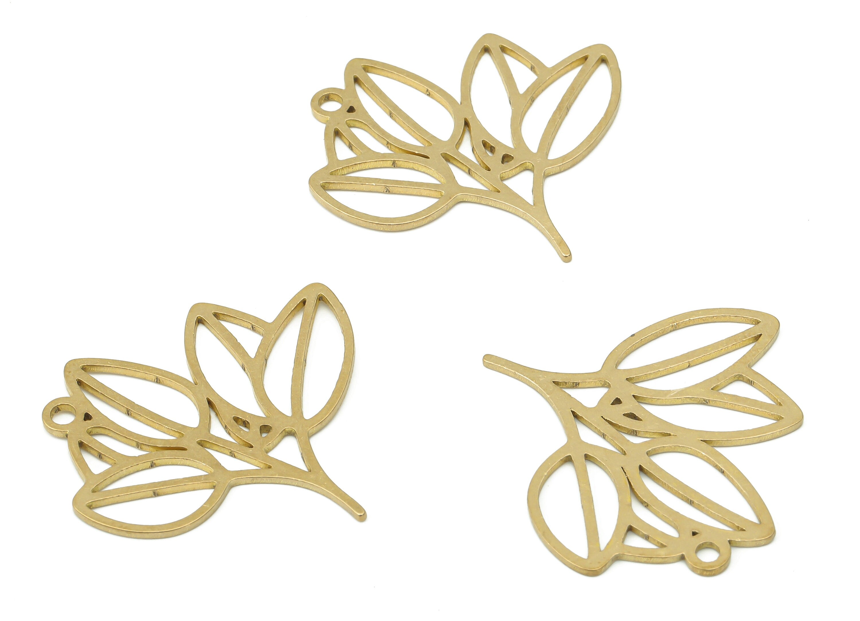 Brass Flower Earring Charms - Raw Brass Leaf Earring - Leaves Pendant With Loop - Botanical Charm For Necklace - 30.3x31x0.9mm - PPA3874 - DOMEDBAZAAR