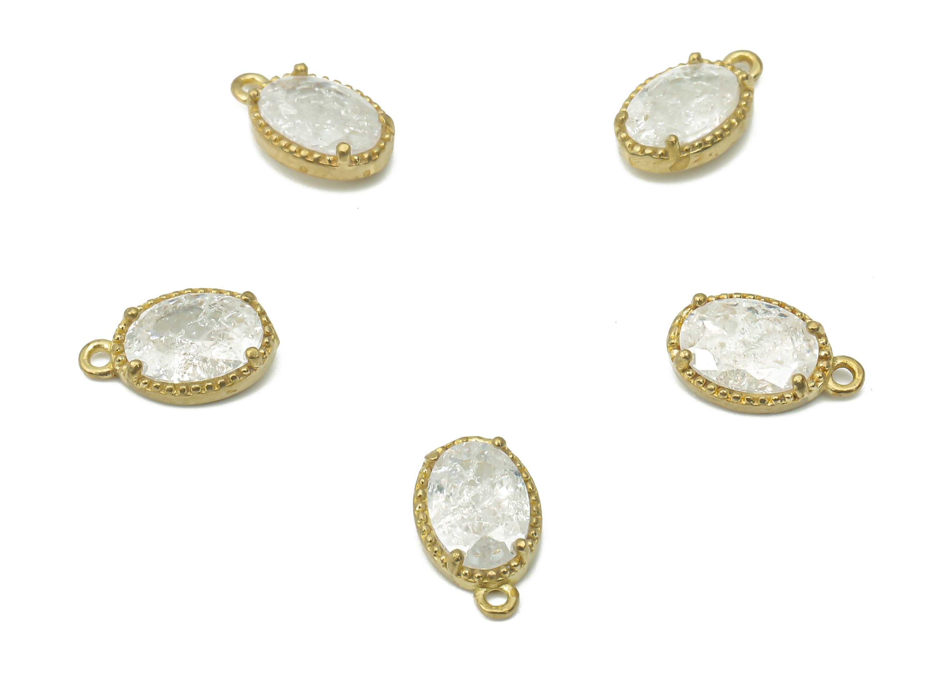 Brass Oval Earring Charms - Raw Brass Earring With Loop - Oval Pendant With White Zircon - Charm For Necklace - 10.1x6.33x2.6mm - PP7430C - DOMEDBAZAAR