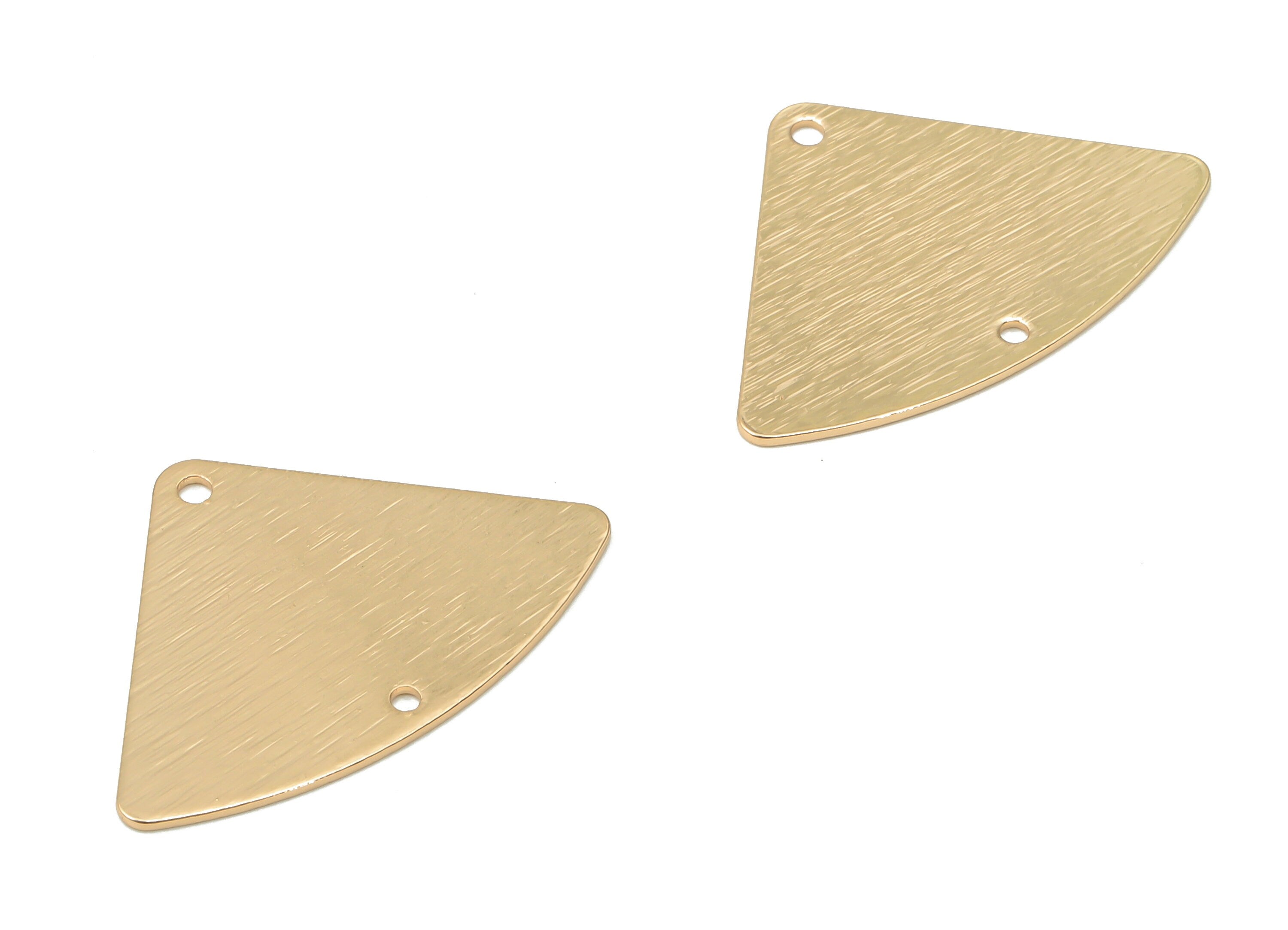 Brass Textured Fan Connector - Brass Triangle Earring - Charm With 2 Holes - KC Gold Tone Plated Brass - 26.1x18.3x0.7mm - PP1765G - DOMEDBAZAAR
