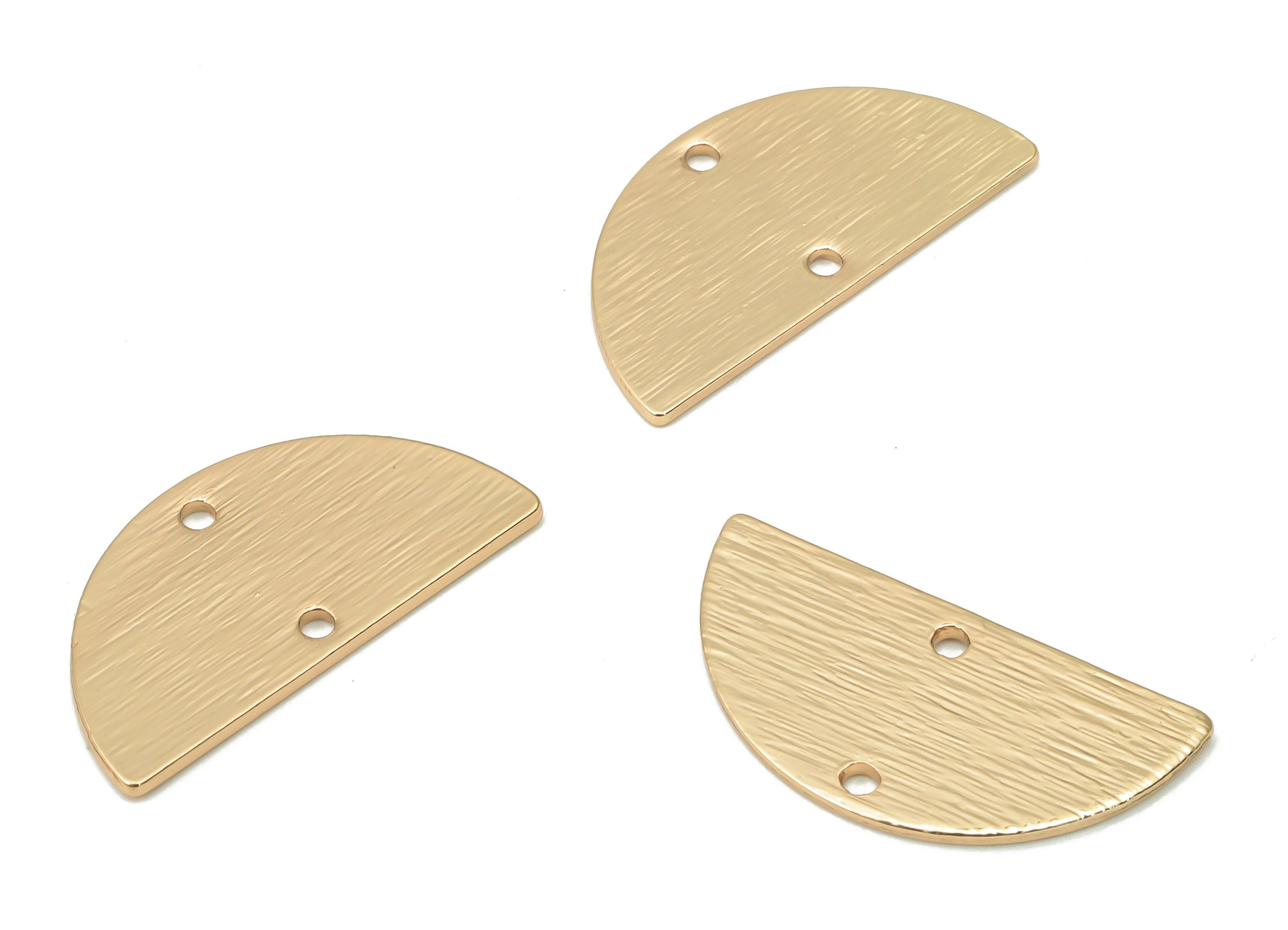 Brass Textured Semicircle Connectors - Half Round Earring - Half Moon Charm With 2 Holes - KC Gold Tone Plating - 21.2x10.7x0.8mm - PP1804G - DOMEDBAZAAR