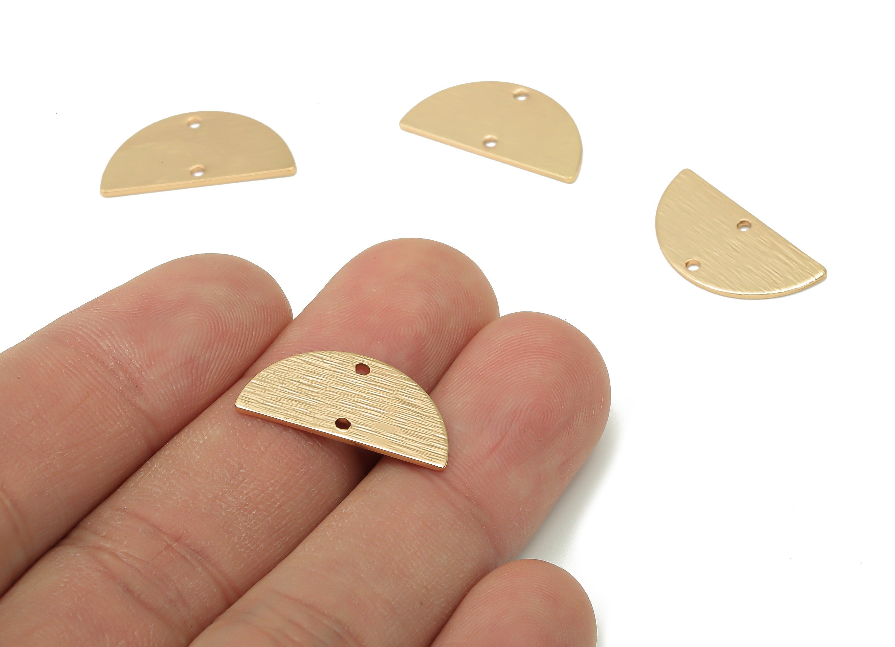 Brass Textured Semicircle Connectors - Half Round Earring - Half Moon Charm With 2 Holes - KC Gold Tone Plating - 21.2x10.7x0.8mm - PP1804G - DOMEDBAZAAR