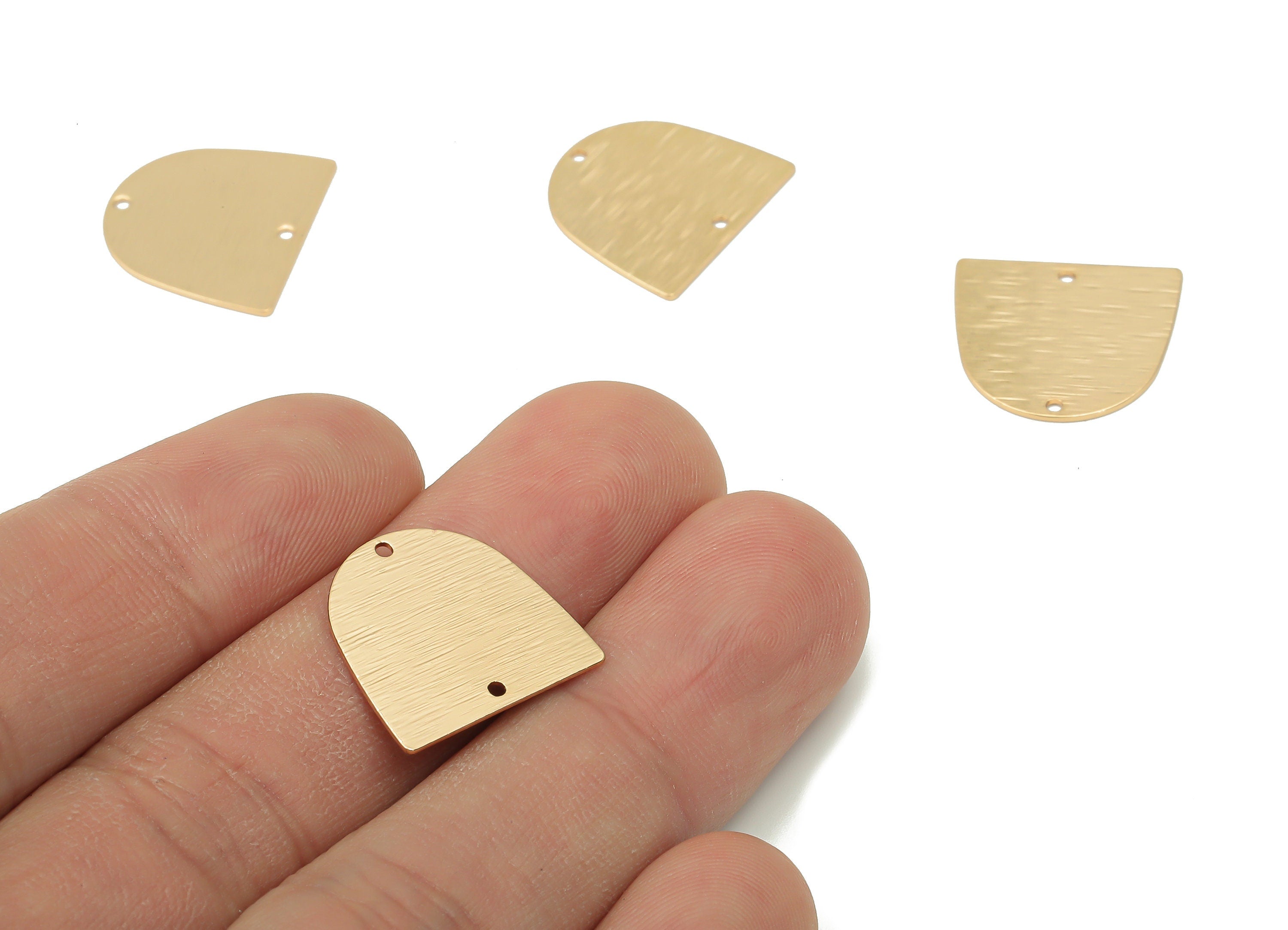 Brass Textured Domed Connectors - Brass Domed D Earring - Charm With 2 Holes - KC Gold Tone Plated Brass - 17.22x16.2x0.6mm - PP3047G - DOMEDBAZAAR