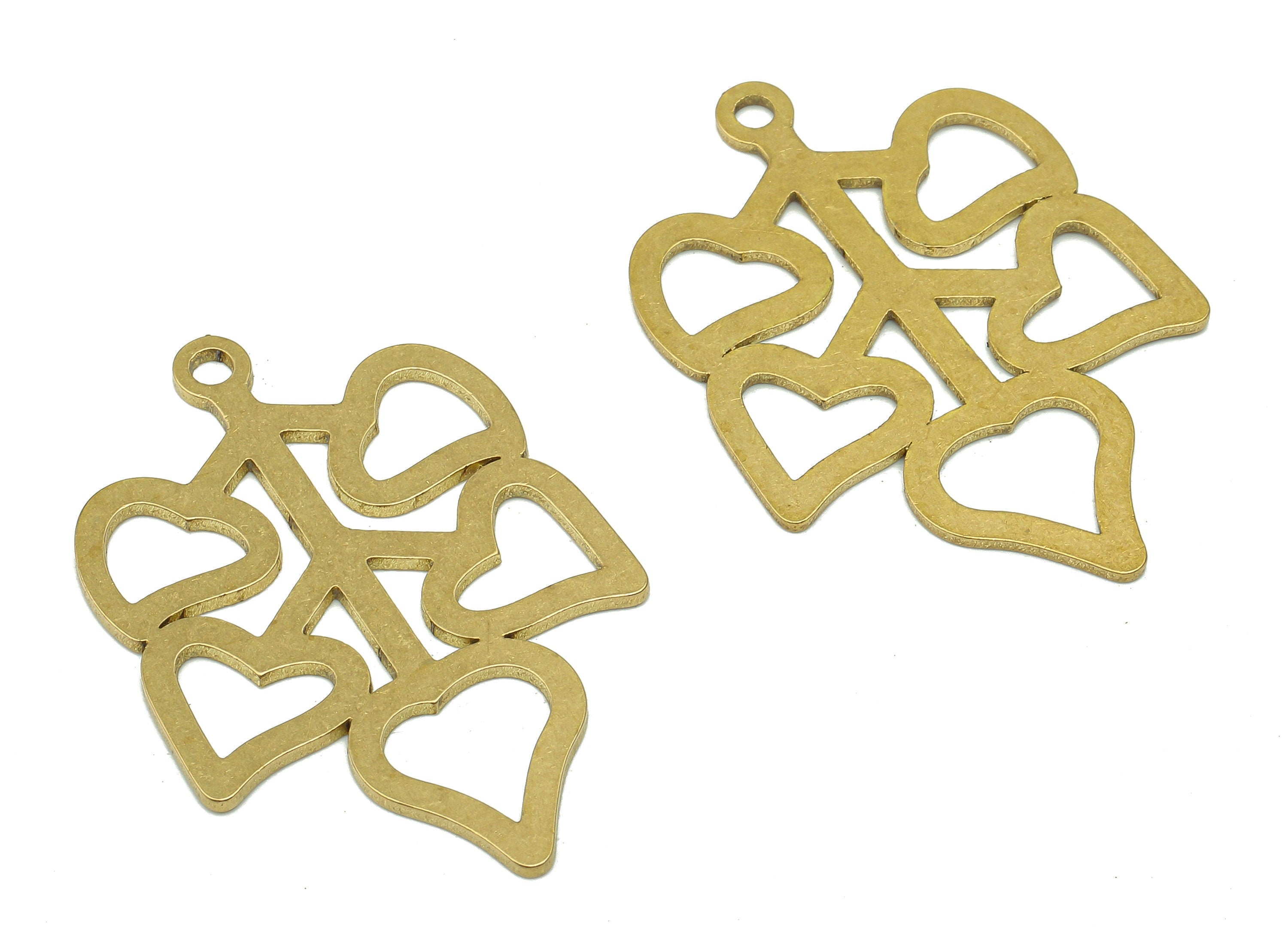 Brass Heart Branches Earring Charms - Raw Brass Cutout Earring - Heart Pendant With Loop - Charm For Necklace - 34.88x24.31x0.88mm - PPA5352 - DOMEDBAZAAR