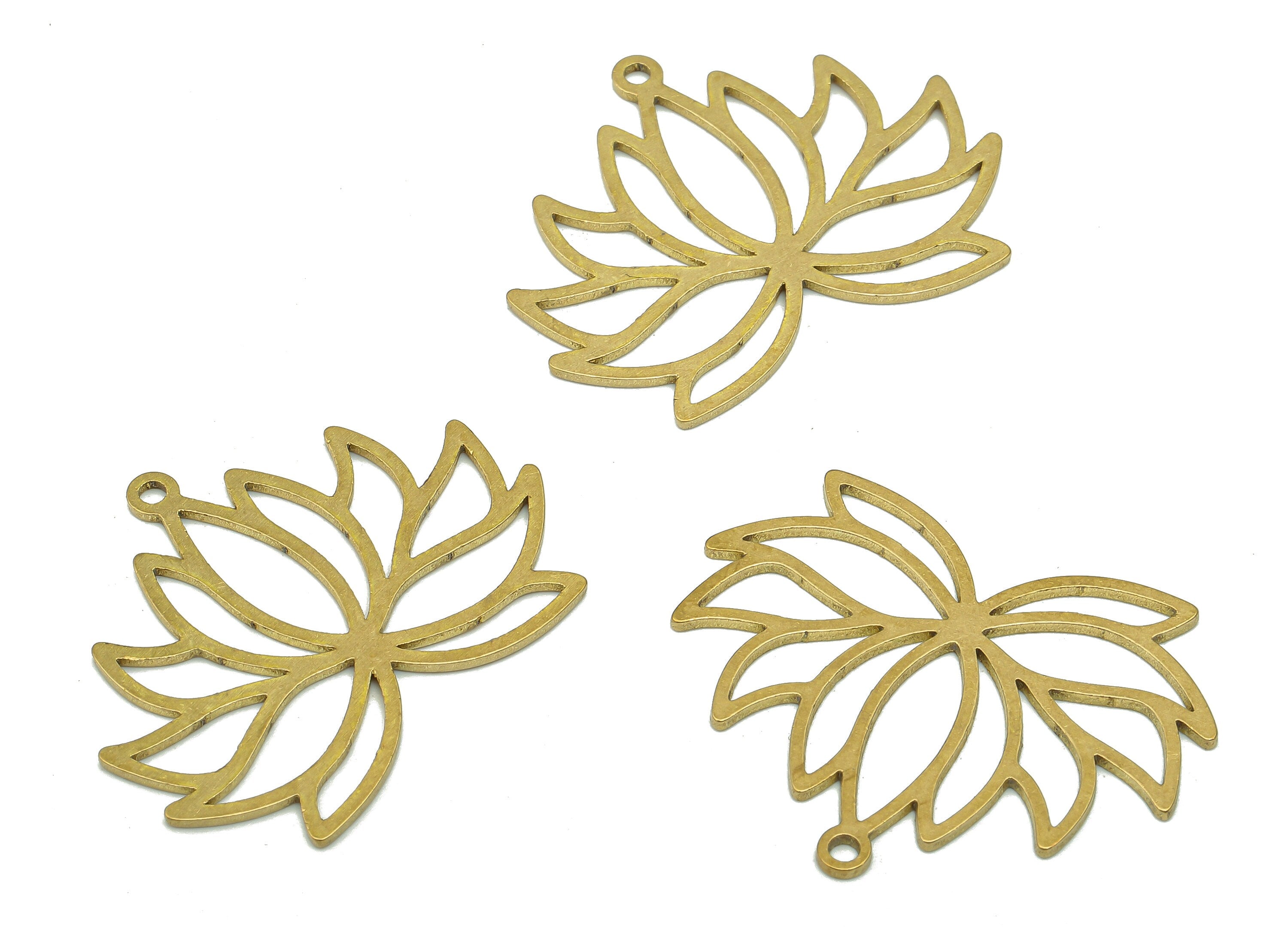 Brass Flower Earring Charms - Raw Brass Cutout Earring - Flower Pendant With Loop - Lotus Charm For Necklace - 29.73x23.45x0.88mm - PPA5382 - DOMEDBAZAAR