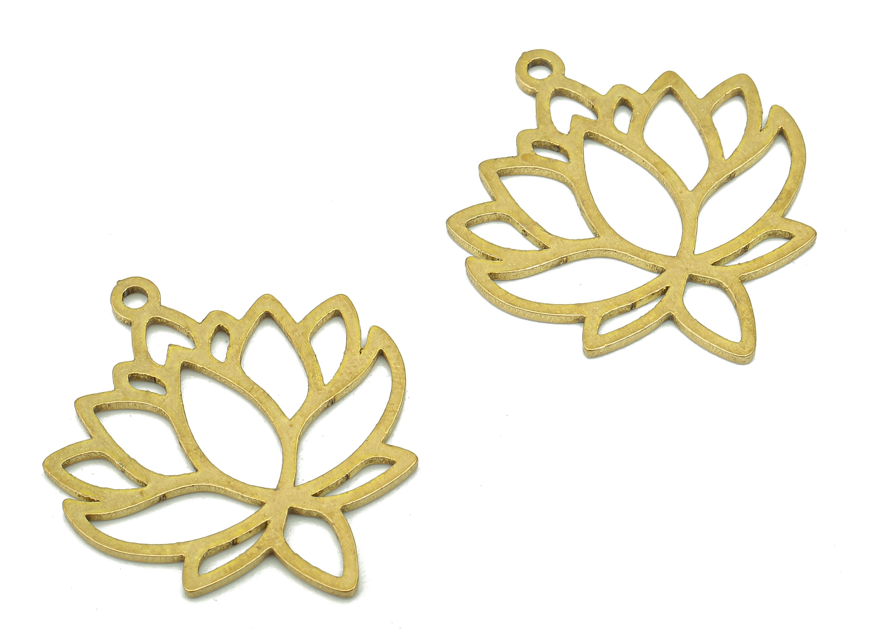 Brass Flower Earring Charms - Raw Brass Cutout Earring - Flower Pendant With Loop - Lotus Charm For Necklace - 24.95x21.47x0.88mm - PPA5383 - DOMEDBAZAAR
