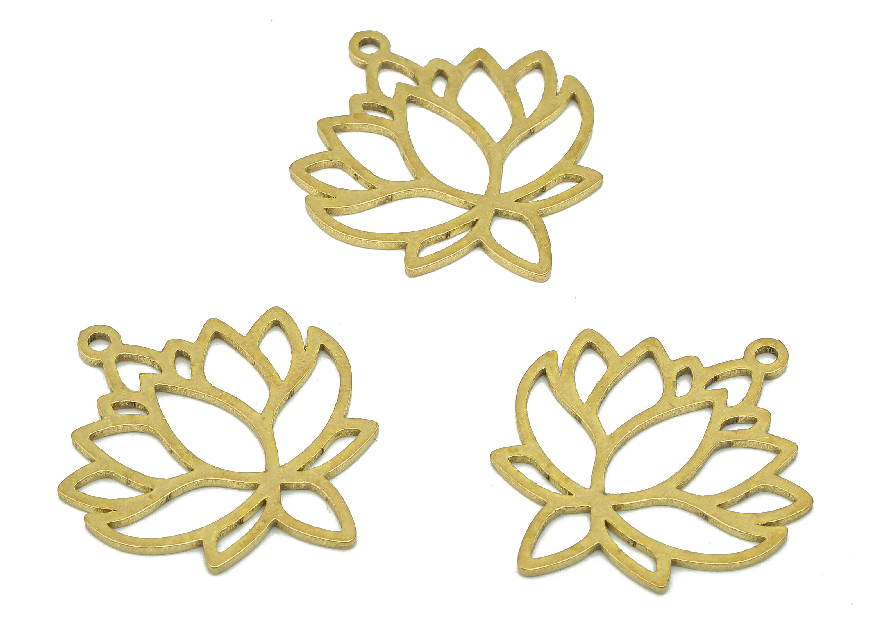 Brass Flower Earring Charms - Raw Brass Cutout Earring - Flower Pendant With Loop - Lotus Charm For Necklace - 24.95x21.47x0.88mm - PPA5383 - DOMEDBAZAAR
