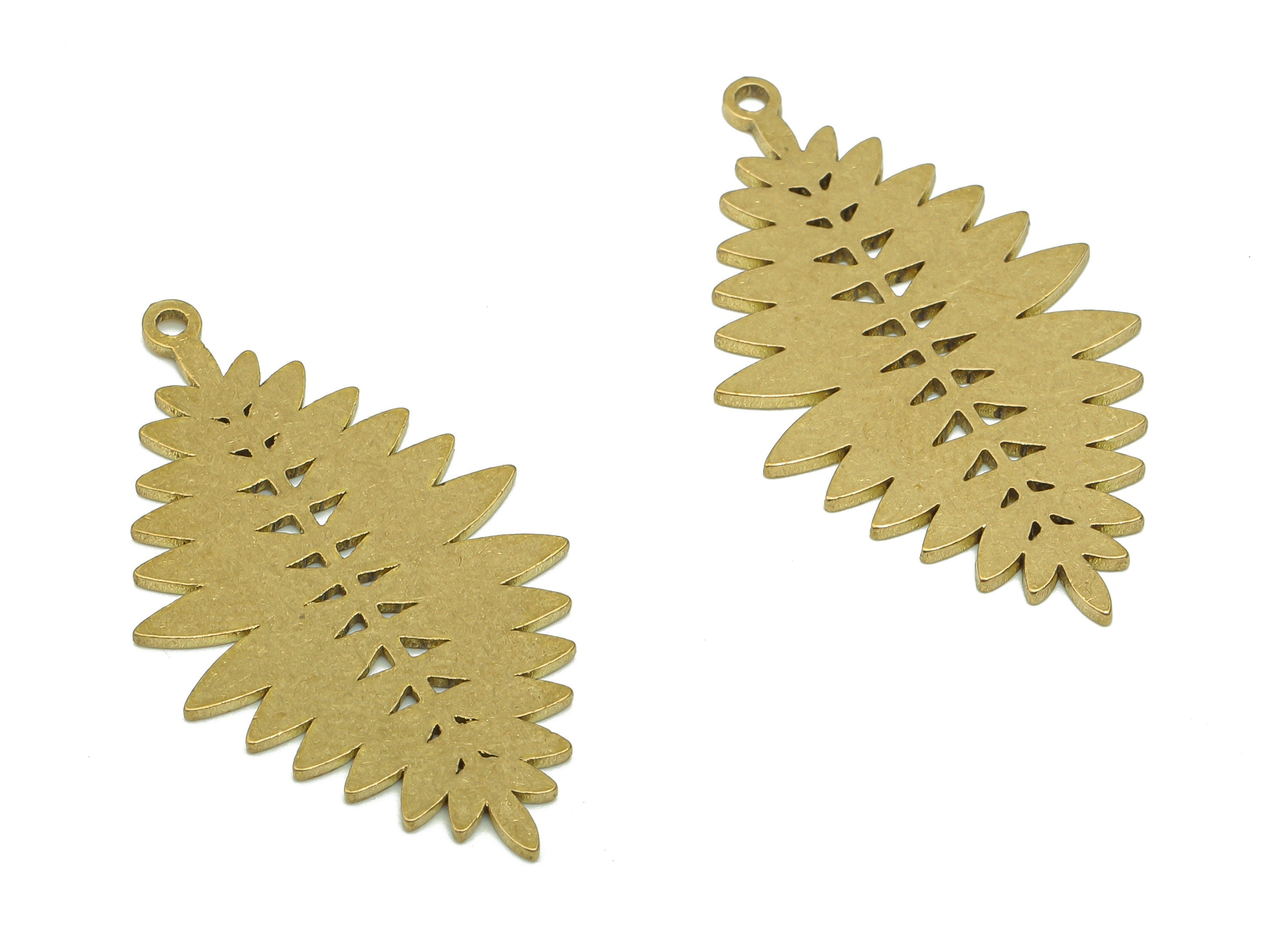 Brass Botanical Earring Charms - Raw Brass Cutout Earring - Leaf Pendant With Loop - Leaves Charm For Necklace - 35.9x19.76x0.87mm - PPA5404 - DOMEDBAZAAR