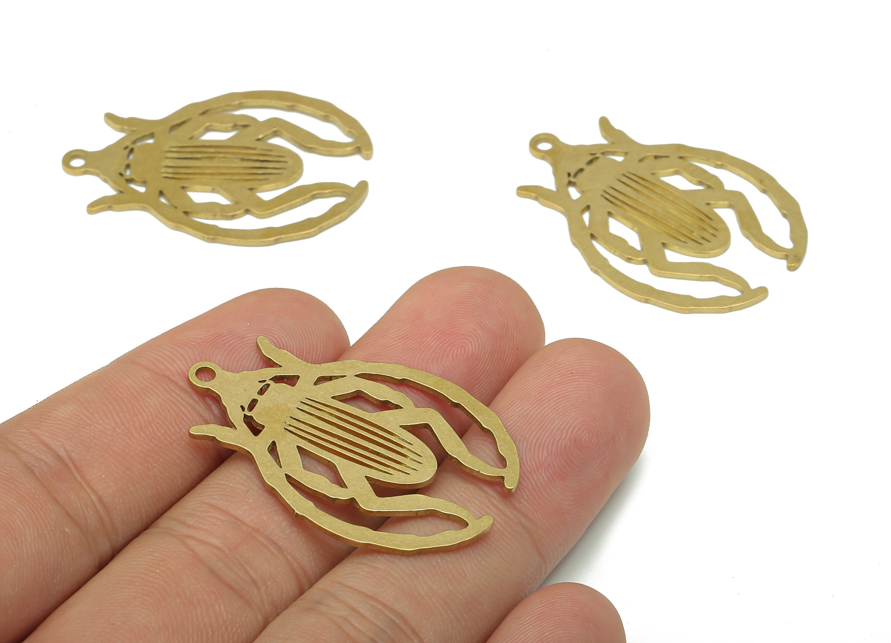 Brass Insect Earring Charm - Raw Brass Cutout Earring - Cockroach Pendant With Loop - Insect Charm For Necklace - 37.95x25.7x1mm - PPA5587 - DOMEDBAZAAR
