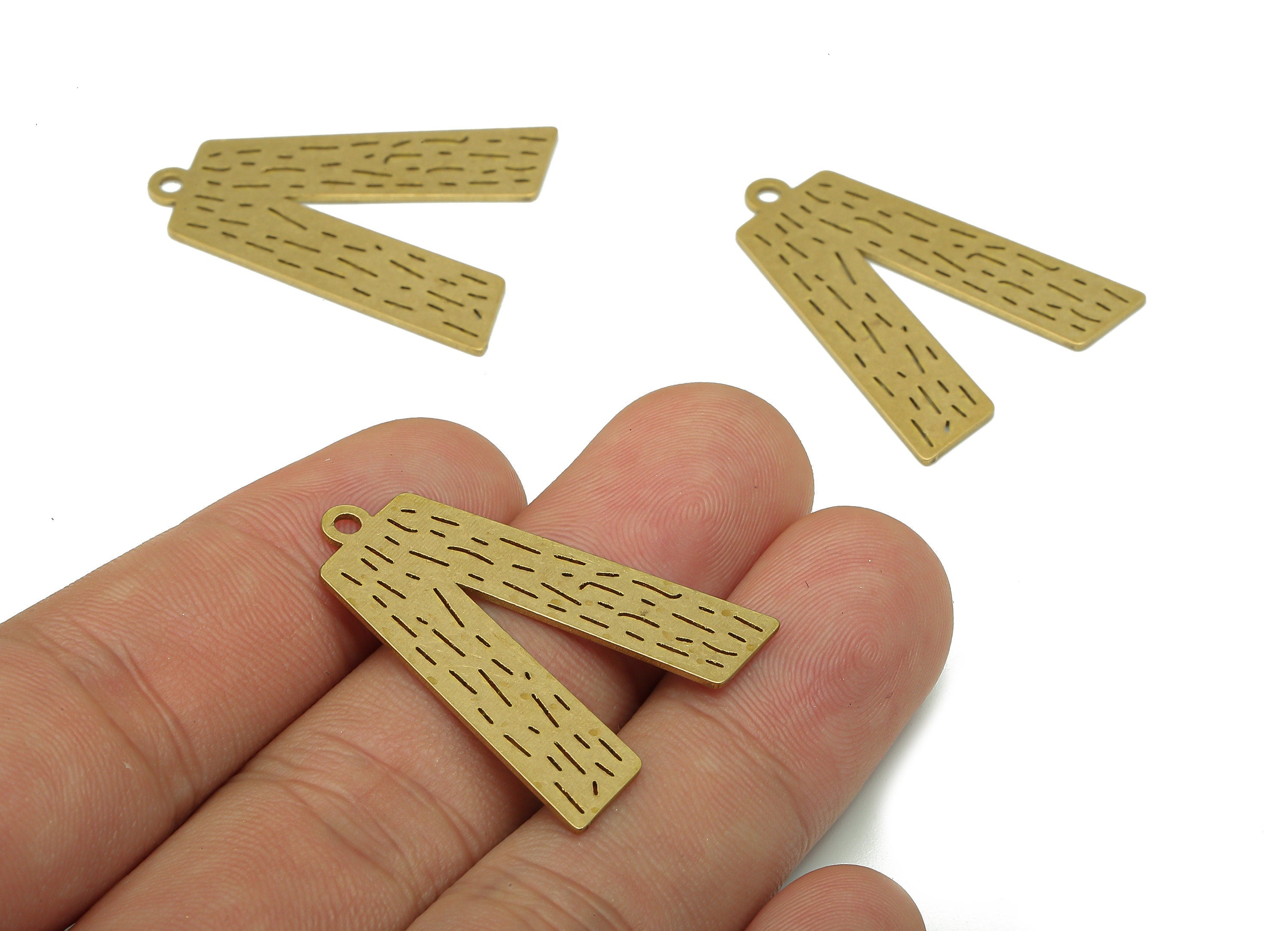 Brass V Earring Charms - Raw Brass Letter V Earring - Letter Wallart Pendant With Loop - Alphabet V For Necklace - 31.8x26.3x0.8mm - PPA5722 - DOMEDBAZAAR