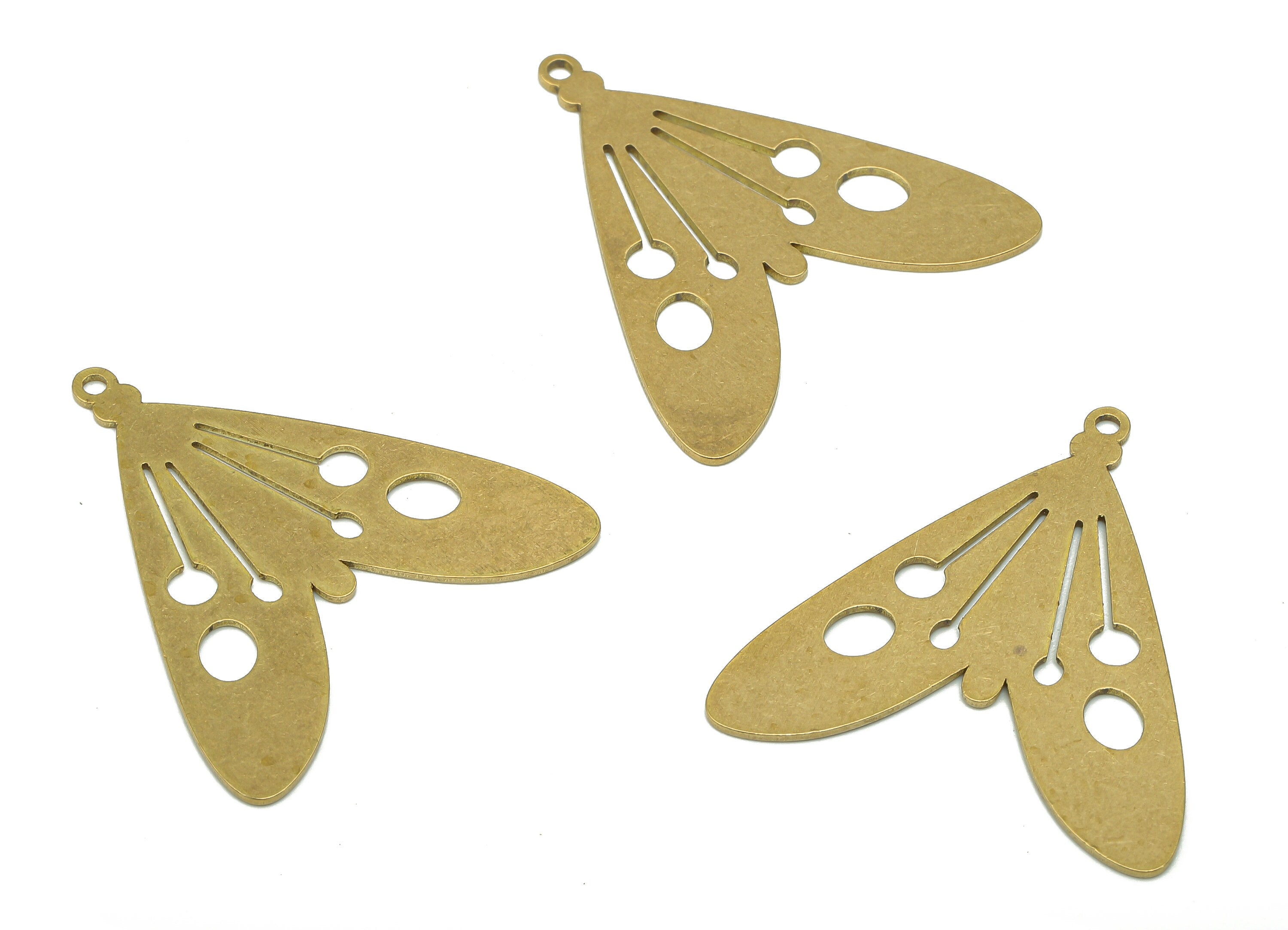 Brass Moth Earring Charm - Raw Brass Cutout Earring - Moth Pendant With Loop - Insect Charm For Necklace - 31.9x29.37x0.63mm - PPA5428 - DOMEDBAZAAR
