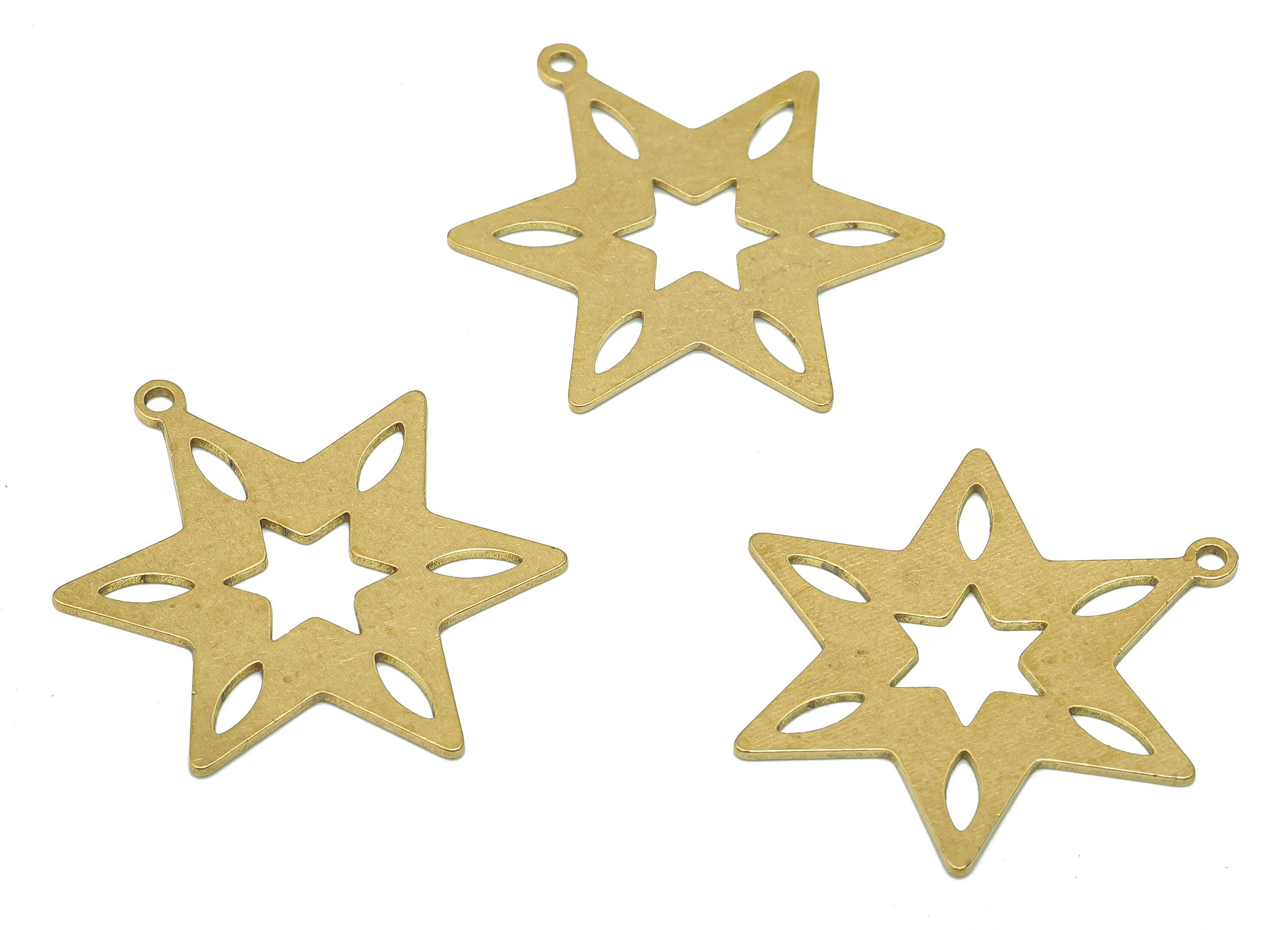 Brass Star Earring Charms - Raw Brass Hexagron Earring - Star Pendant With Loop - For Necklace - Star Of David - 29.93x24.03x0.7mm - PPA5459 - DOMEDBAZAAR