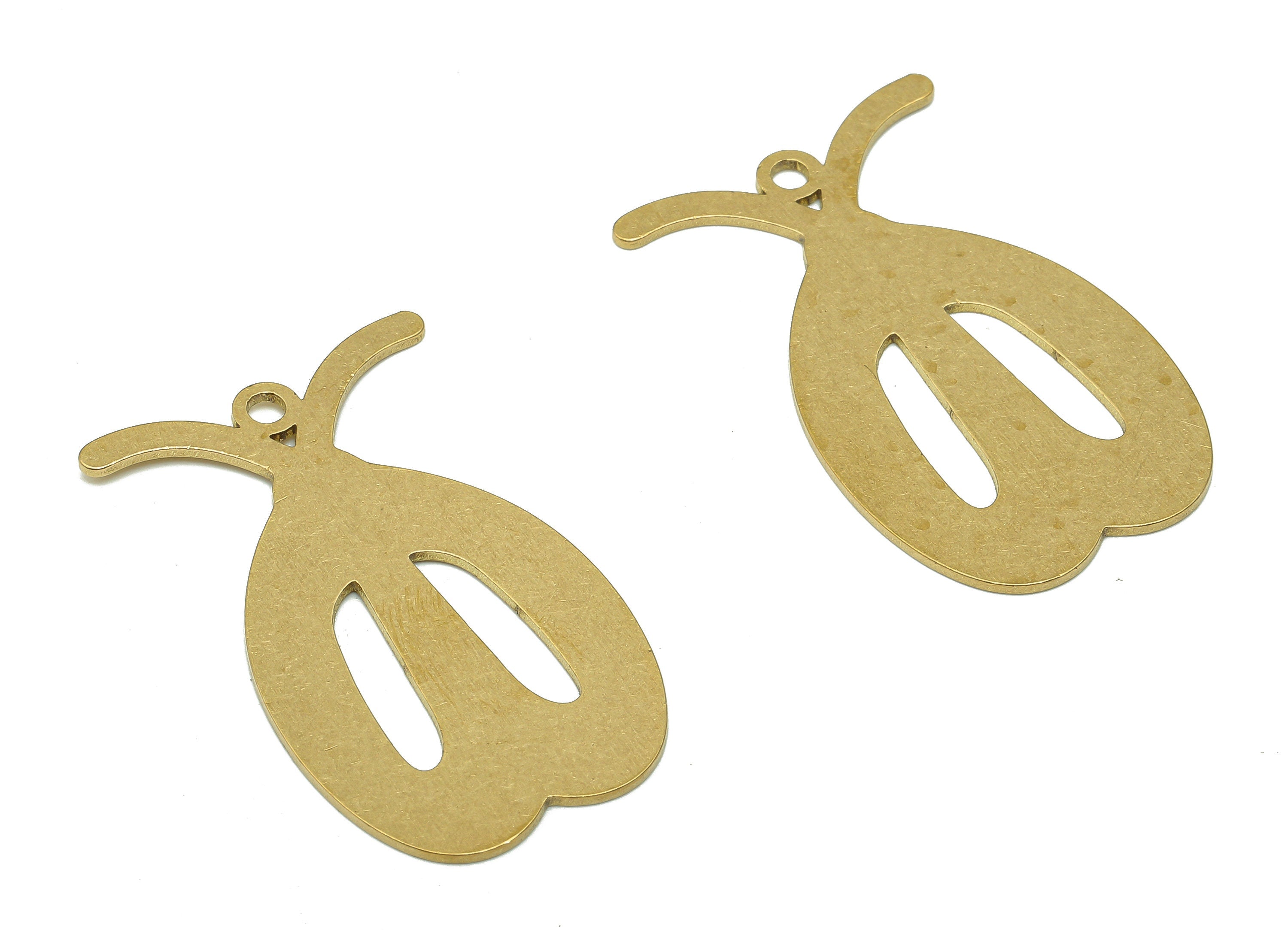 Brass Insect Earring Charm - Raw Brass Cutout Earring - Lady Bug Pendant With Loop - Insect Charm For Necklace - 34.9x20.43x0.8mm - PPA5503 - DOMEDBAZAAR