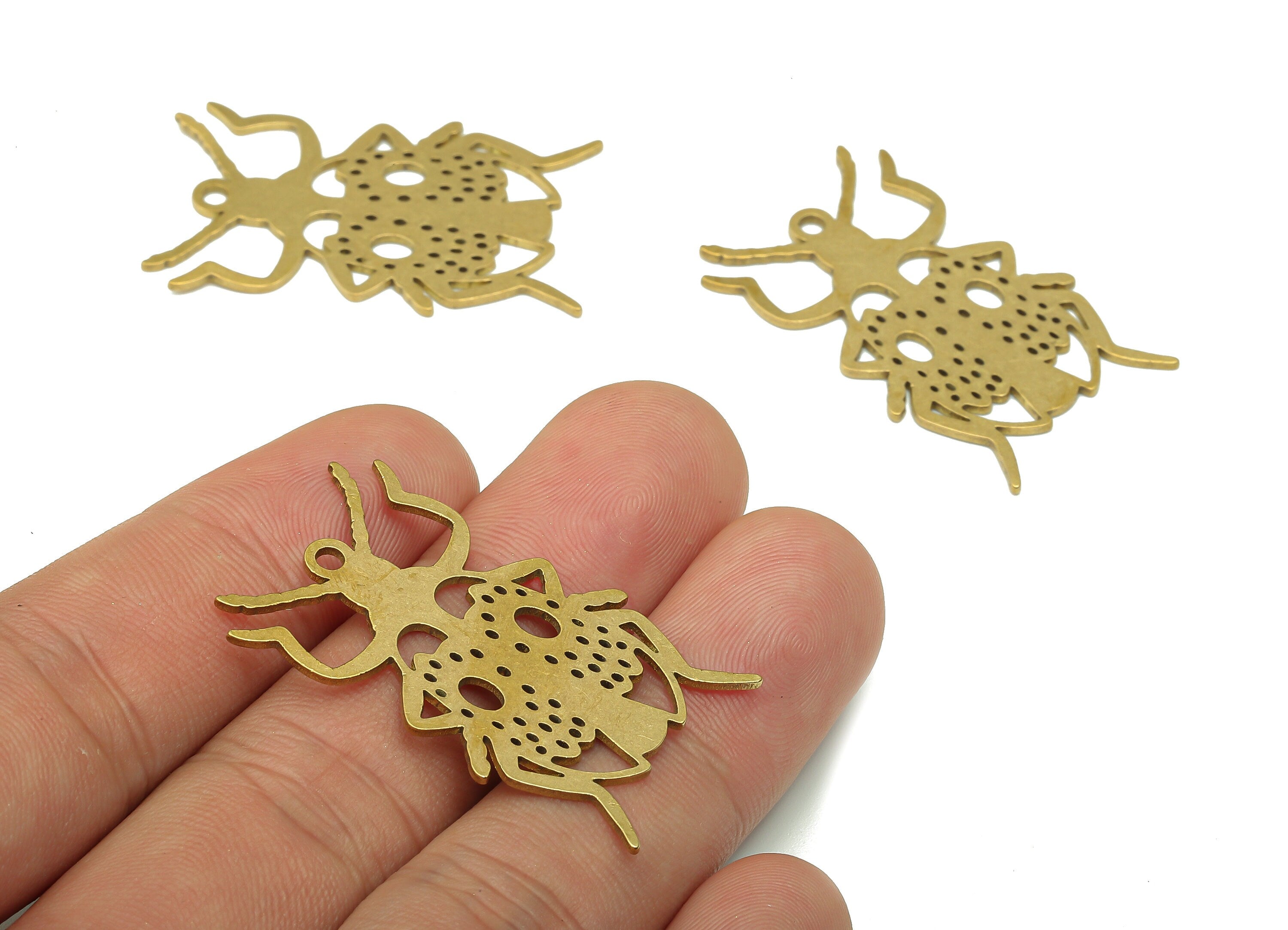 Brass Insect Earring Charm - Raw Brass Cutout Earring - Insect Pendant With Loop - Insect Charm For Necklace - 37.8x23.02x0.9mm - PPA5586 - DOMEDBAZAAR