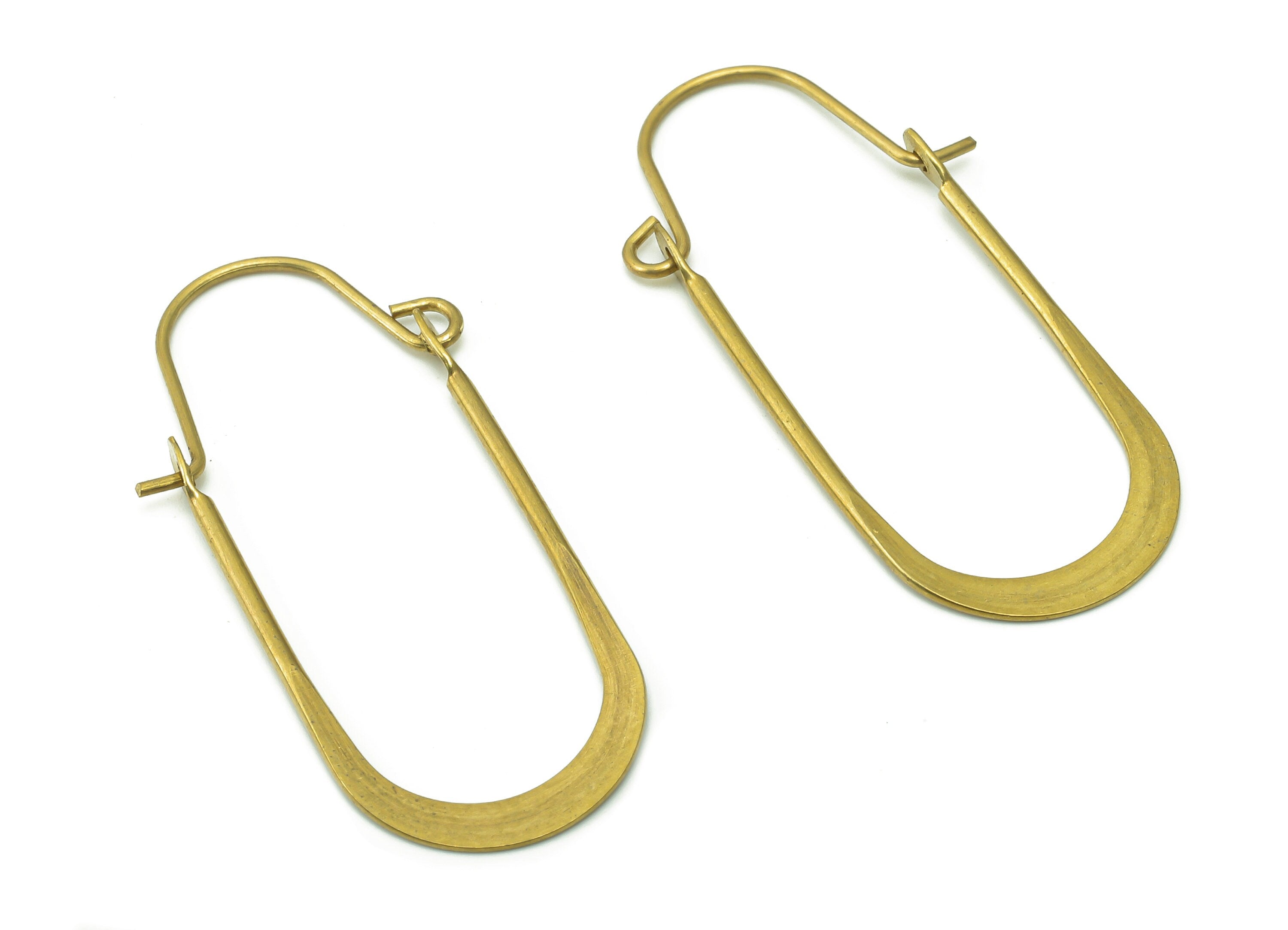 Brass Hammered Oval Earrings Wire - Raw Brass Earring Wires - Earring Wires Findings - Jewellery Supplies - 38.4x15.5x1.2mm - PP1495B - DOMEDBAZAAR