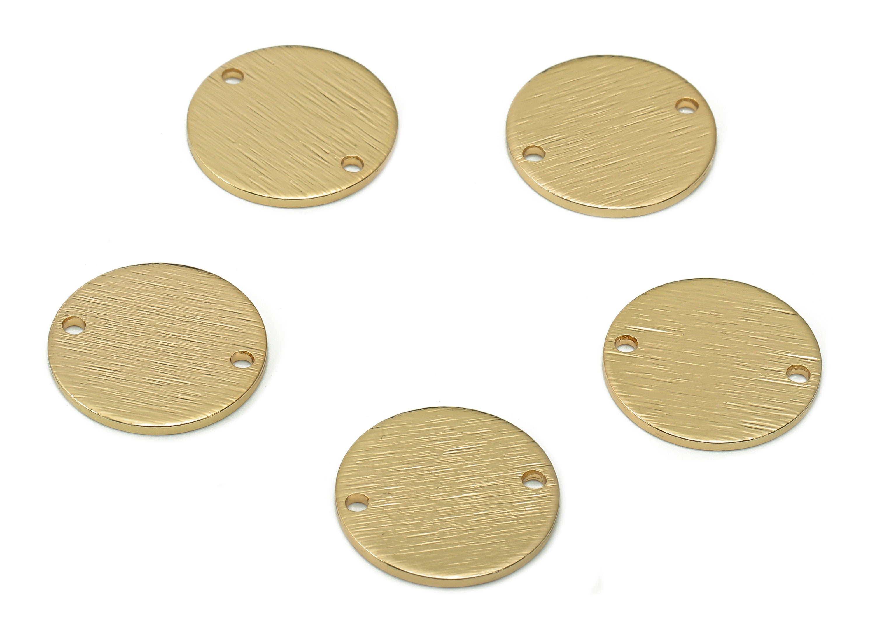 Brass Round Earring Connector - Brass Textured Circle Pendant With 2 Holes - KC Gold Tone Plating Coin Charm - 15.02x15.02x1mm - PP3425G - DOMEDBAZAAR