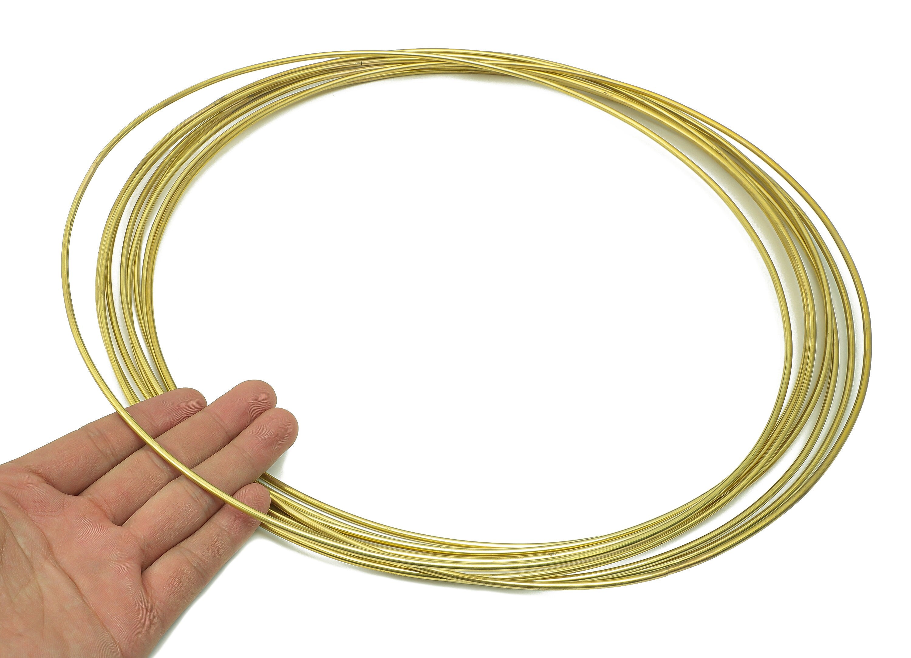 Circle Macrame Ring - Raw Brass Curved Himmeli Tube - Round Hanging Decor - Hoop Wire Ring Hanging Metalart - Wall Art 3x300mm - PP7988-300 - DOMEDBAZAAR