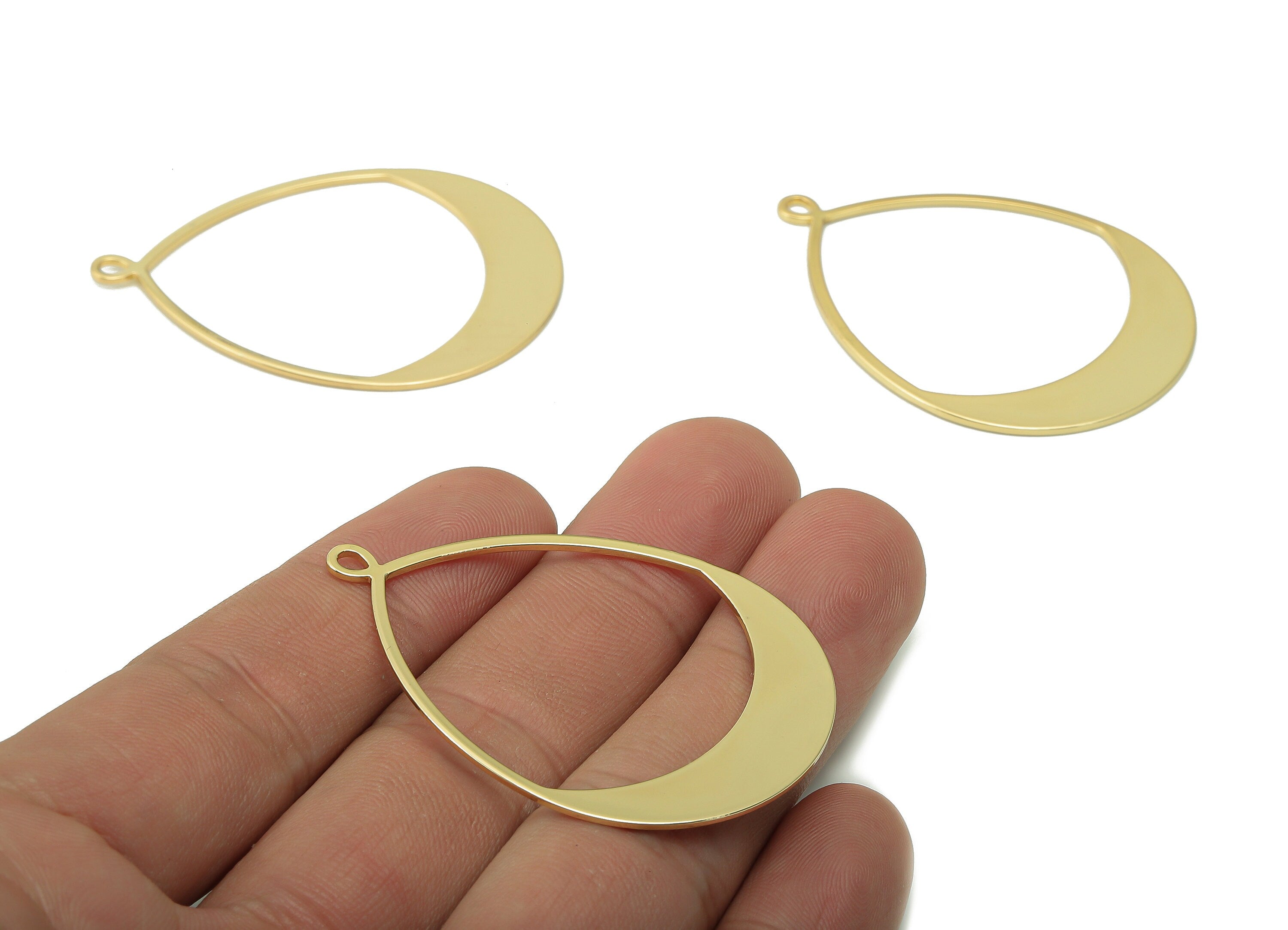 Brass Drop Earring Charm - Gold Wide Teardrop Earring - Pendant With Loop - 18K Real Gold Plating Charms - 49.5x35.9x0.9mm - RGP5337 - DOMEDBAZAAR