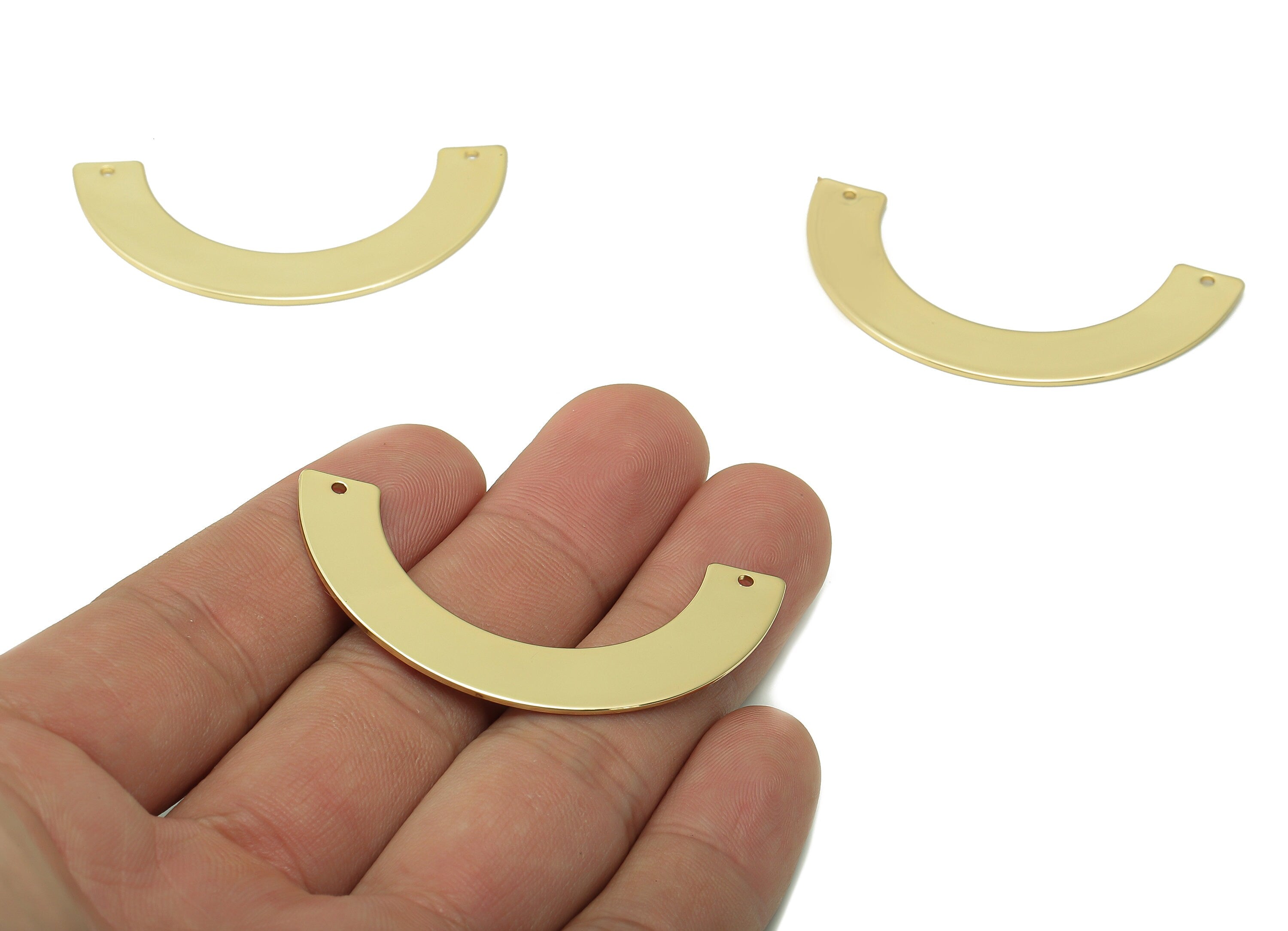 Brass U Semicircle Connector - Gold Rainbow Connector - Half Moon Earring With 2 Holes - 18K Real Gold Plated - 50.3x24.02x1mm - RGP5338 - DOMEDBAZAAR