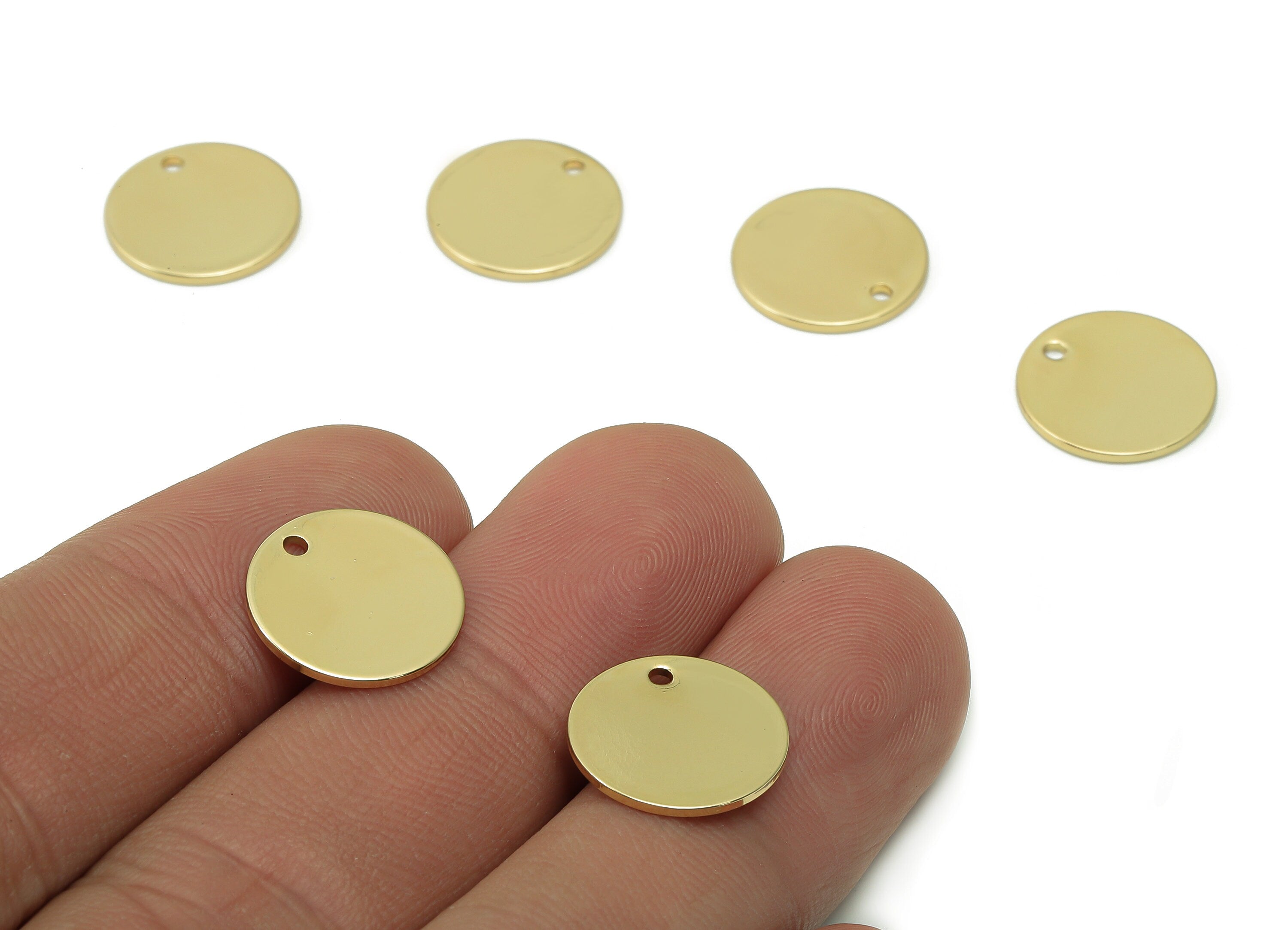 Brass Mini Round Earring Charm - Gold Mini Circle Earring - Pendant For Necklace - 18K Real Gold Plating Charms - 13.3x13.3x0.83mm - RGP5343 - DOMEDBAZAAR