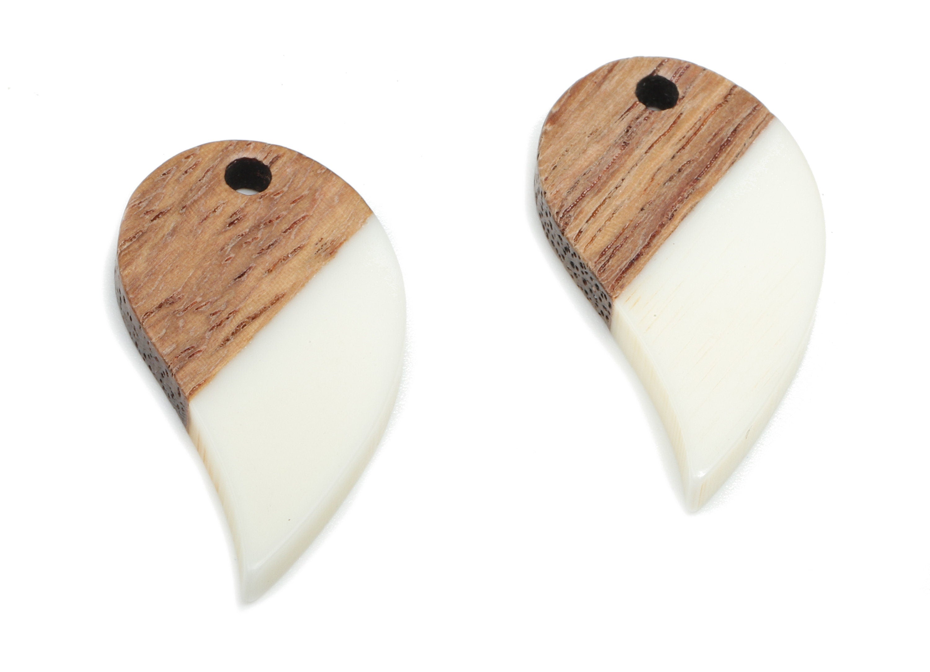 Natural Wooden Drop Earring Charm - Walnut Wood White Resin Earring - Teardrop Pendant - Earring Findings - 25.6x13.8x3.1mm - BB1276A - DOMEDBAZAAR